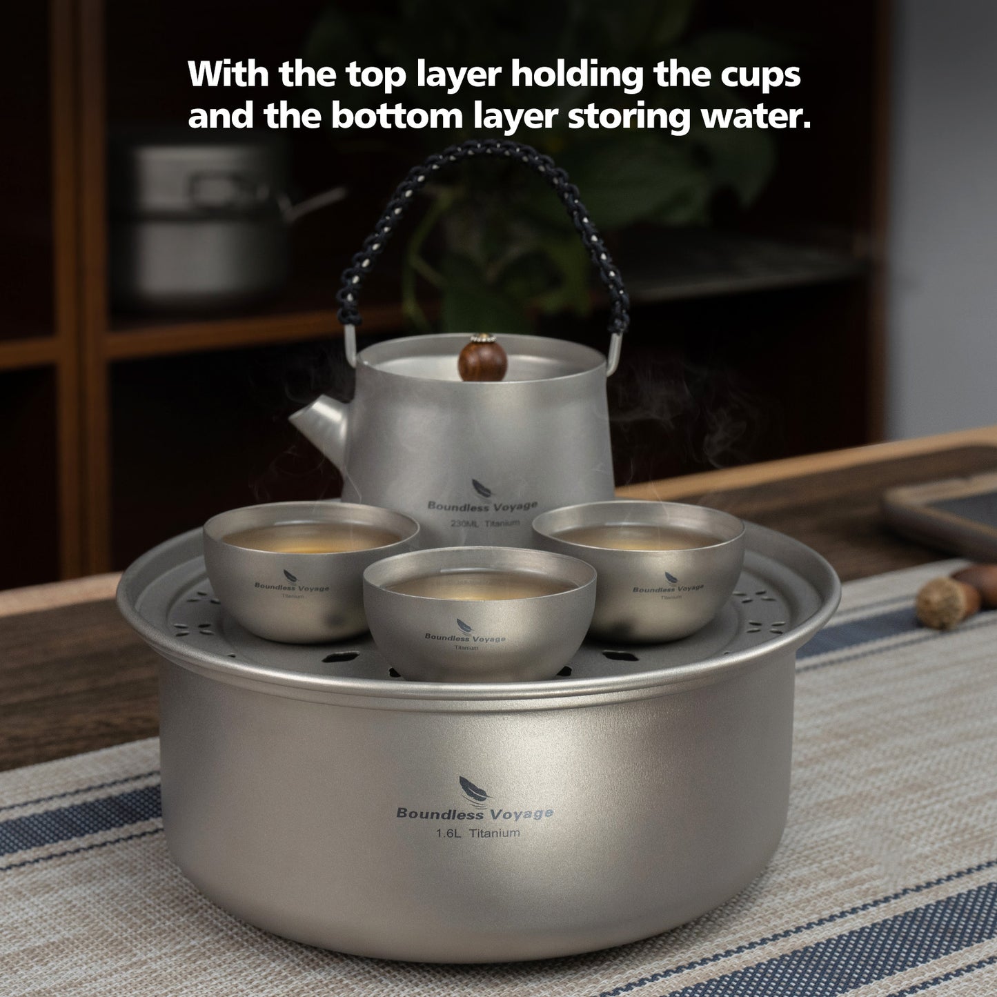 Boundless Voyage Titanium Portable Kung Fu Tea Tray, Portable Tea Saucer Compact Tea Board for Travel Camping Car Trip Ti3213D