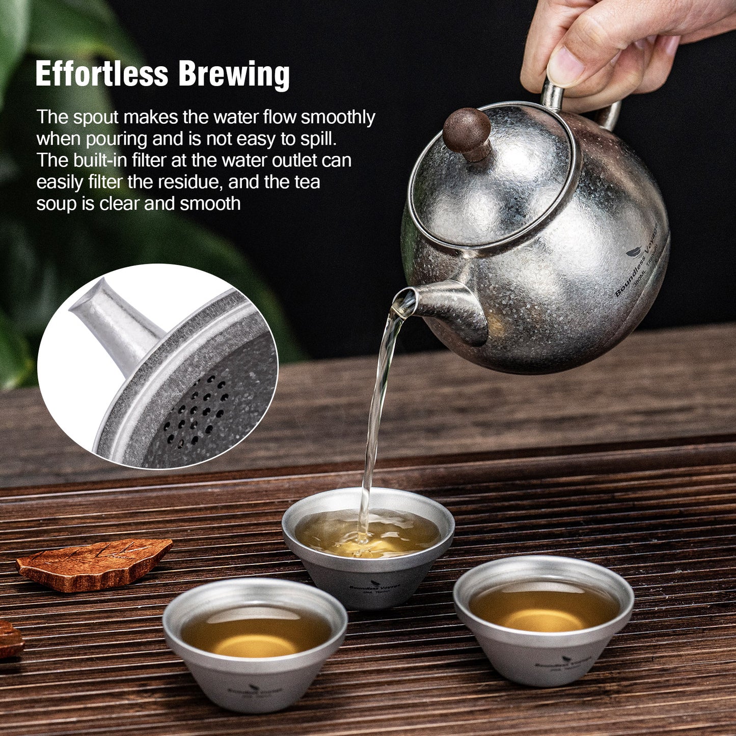Boundless Voyage Titanium Kungfu Teapot with Lid and Handle Camping Tea Pot for Outdoor Backpacking Hiking Teapot 380ml Ti3107D
