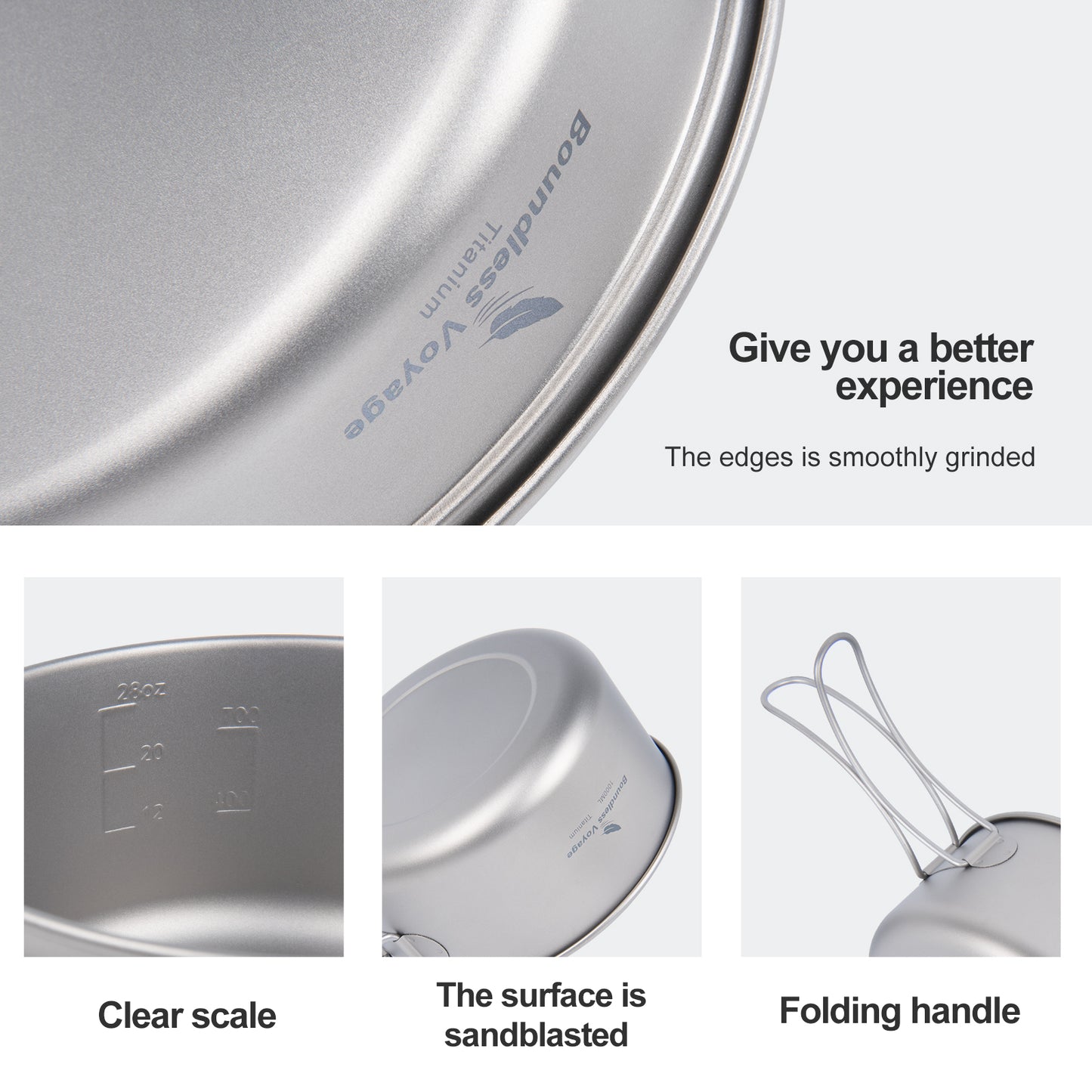 Boundless Voyage Titanium Pot & Pan Set with Collapsible Folding Handle, Portable Lightweight Cookware for Camping Hiking Backpacking Outdoor Cooking Ti2042C