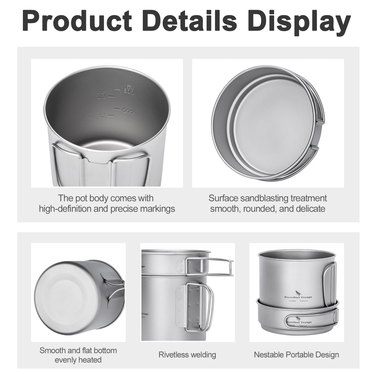 Ti2053C 300ml titanium pan with D-handle close-up