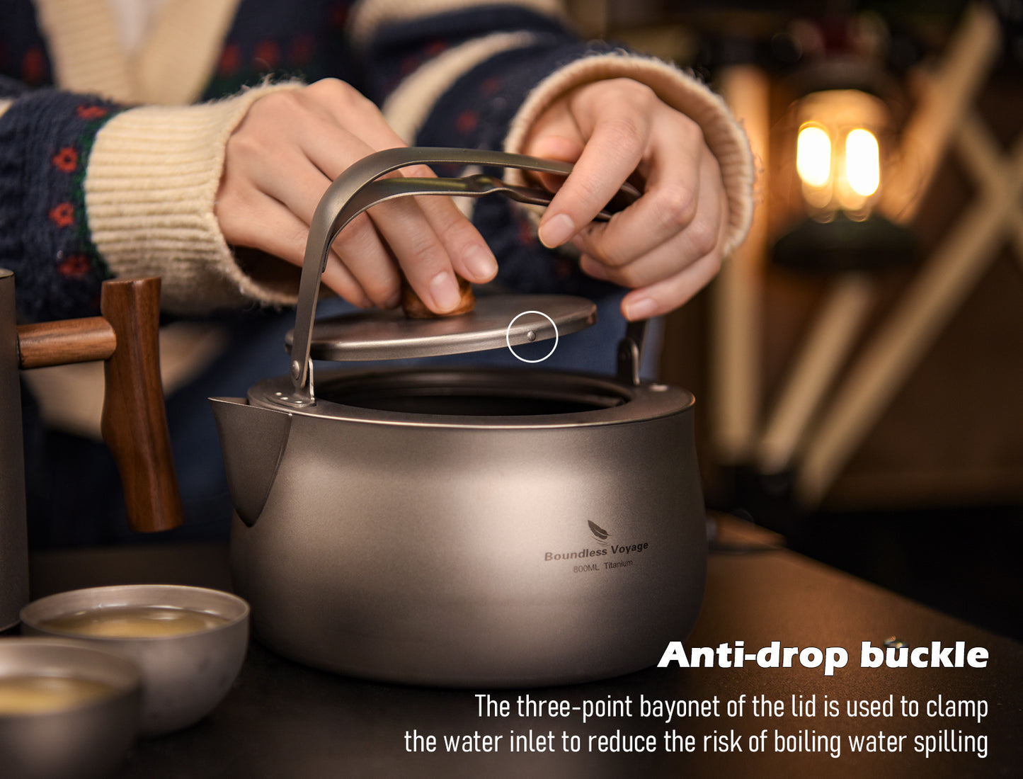 Boundless Voyage 800ml Pure Titanium Camping Kettle | Durable Lightweight Teapot with Foldable Handle for Backpacking, Hiking, Coffee and Tea Ti3131D