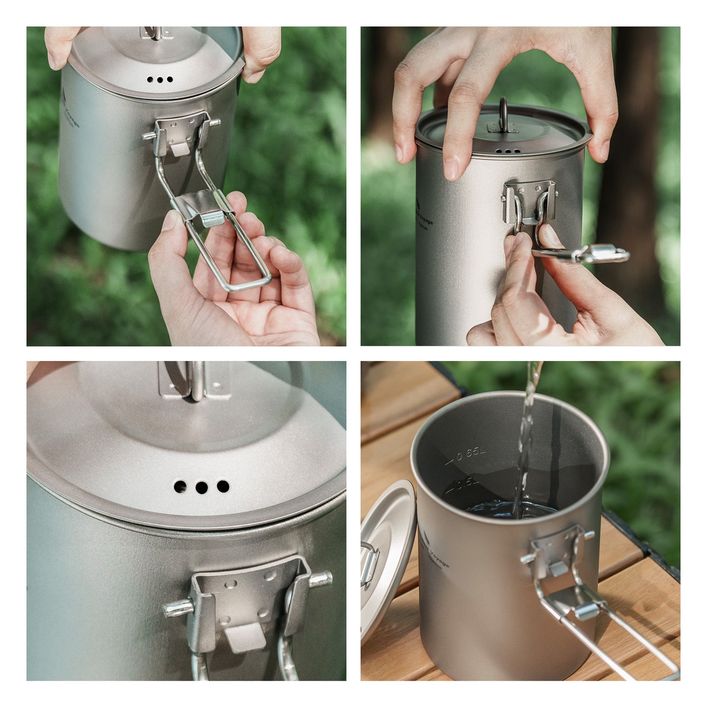 Boundless Voyage Outdoor Camping Titanium Pot Bowl Cup with Lid Folding Handle Hiking Picnic Water Rice Food 900ml Ti2040C