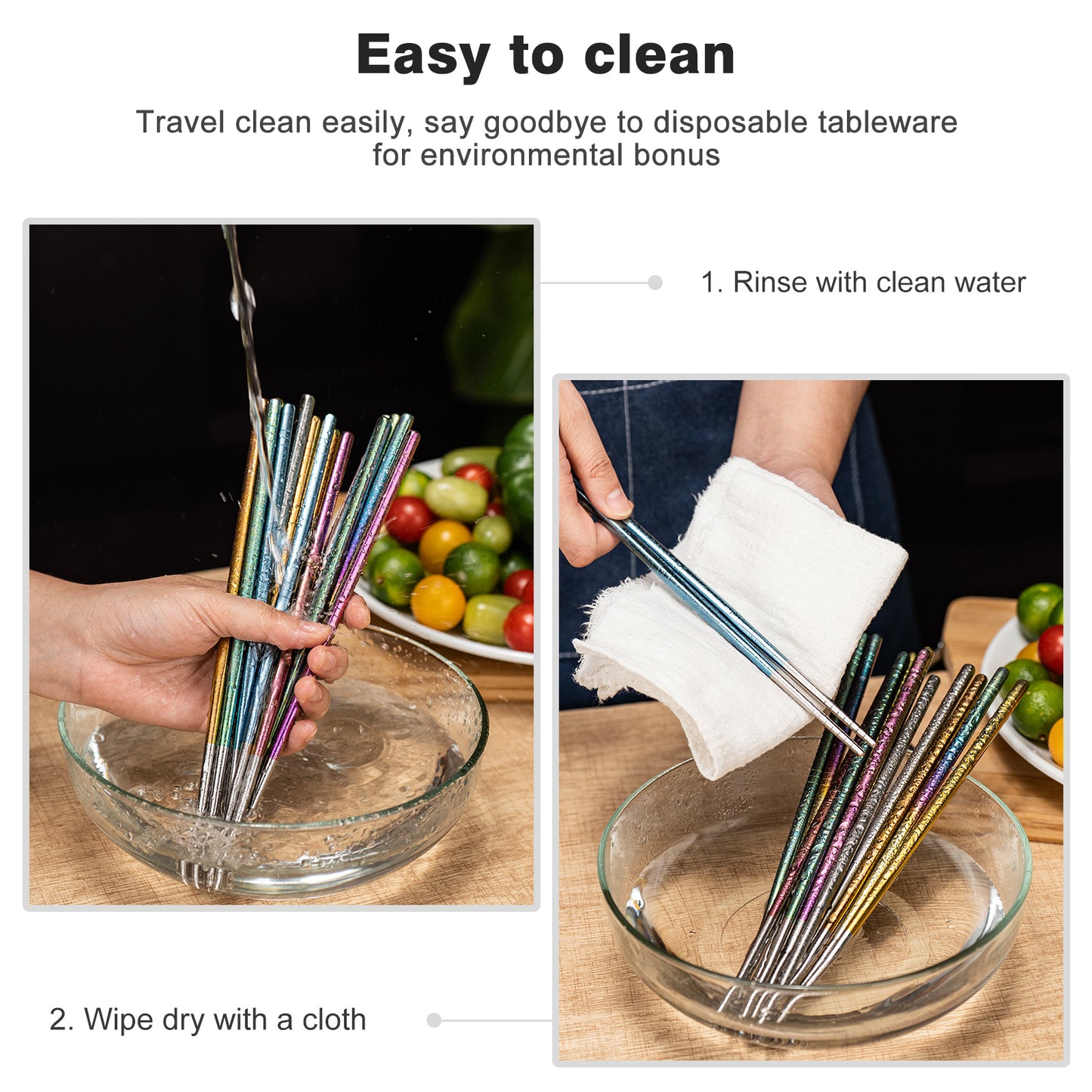 Boundless Voyage 8 Pairs Colorful Pure Titanium Chopsticks | Ultralight Non-Slip Reusable Tableware for Rice, Noodles, Tofu & Meatballs, Camping, Hiking & Daily Home Use Ti1006T