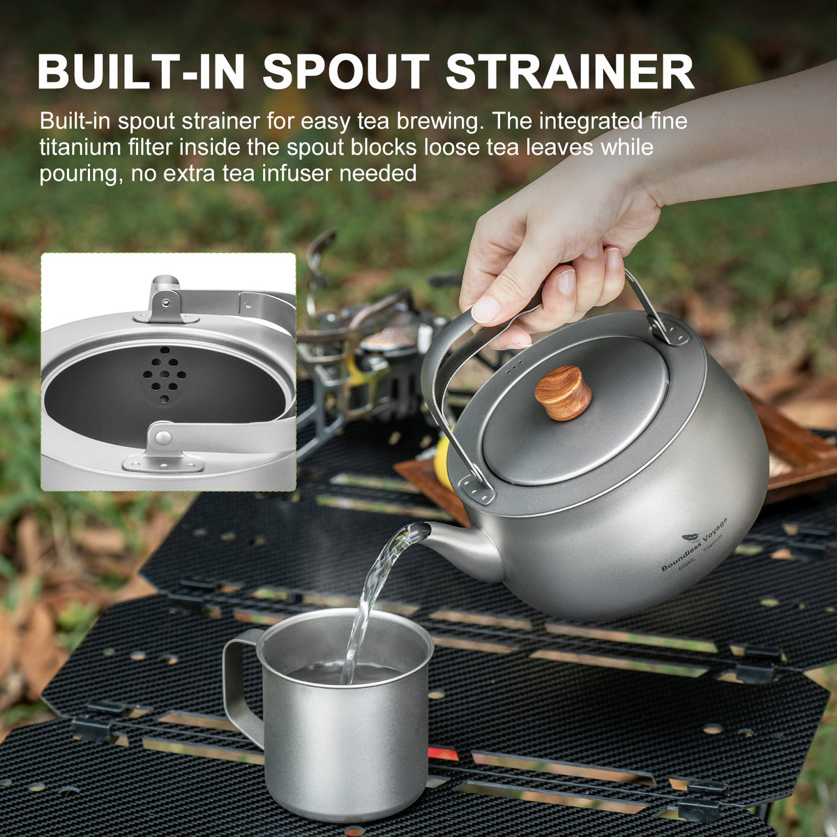 Boundless Voyage Titanium Camping Kettle 800ml with Folding Handle for Outdoor Camping Ti3130D