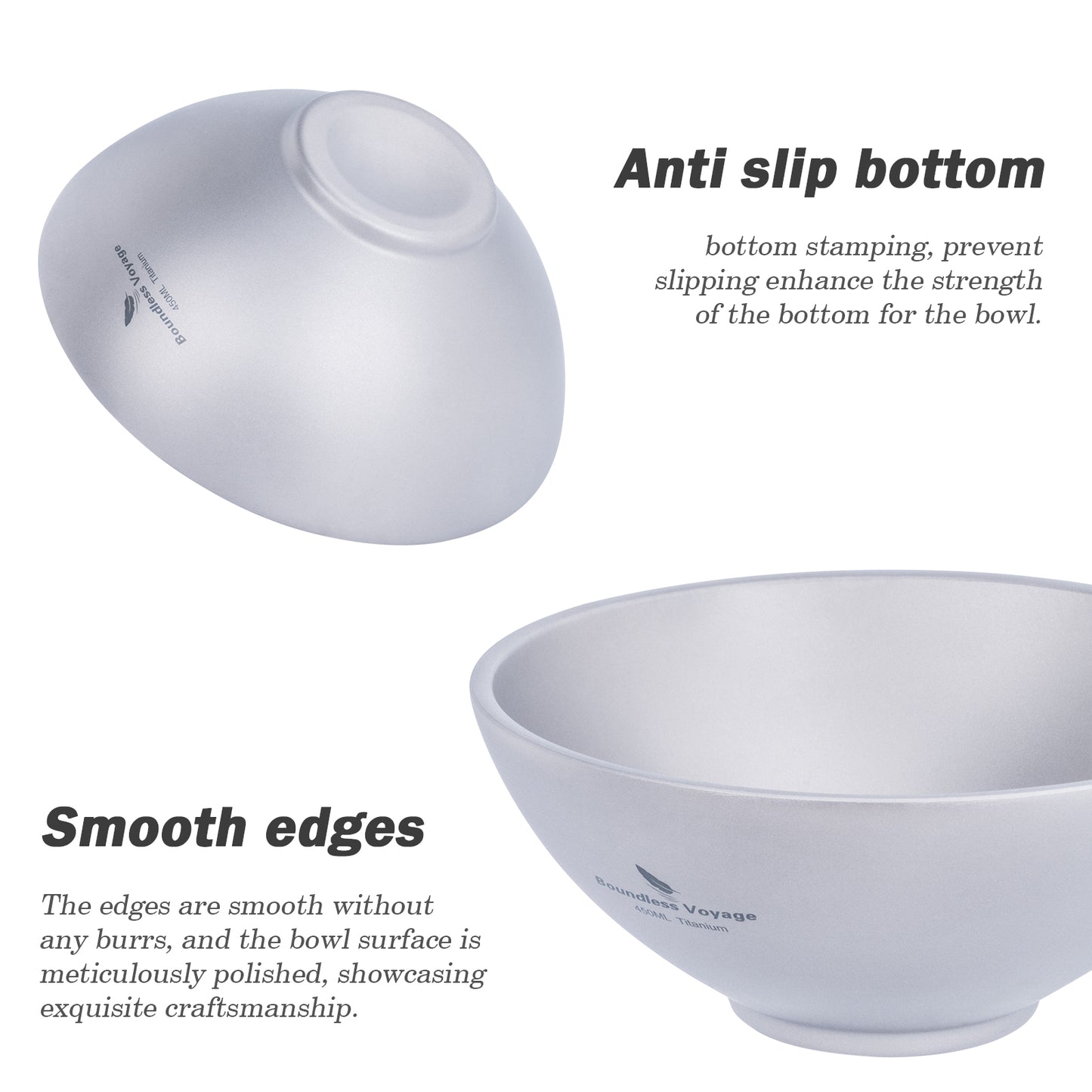 Boundless Voyage Titanium Double-Wall Bowl Set, 220ml & 450ml Nestable Anti-Scald for Family Camping Ti1085T Ti1086T