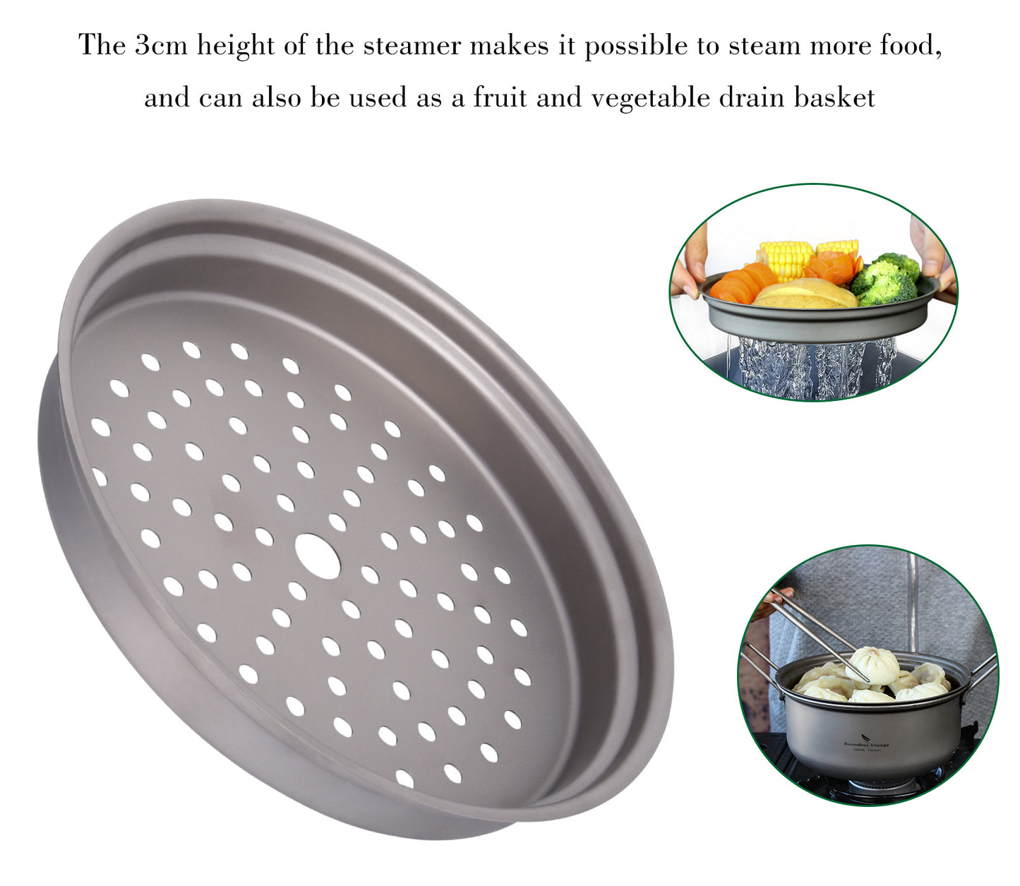 Boundless Voyage 1800ml Titanium Stockpot Steamer Set with Lid, Ultralight Outdoor Soup Pan Mess Kit for Camping, Stovetop & Campfire Use Ti2058C