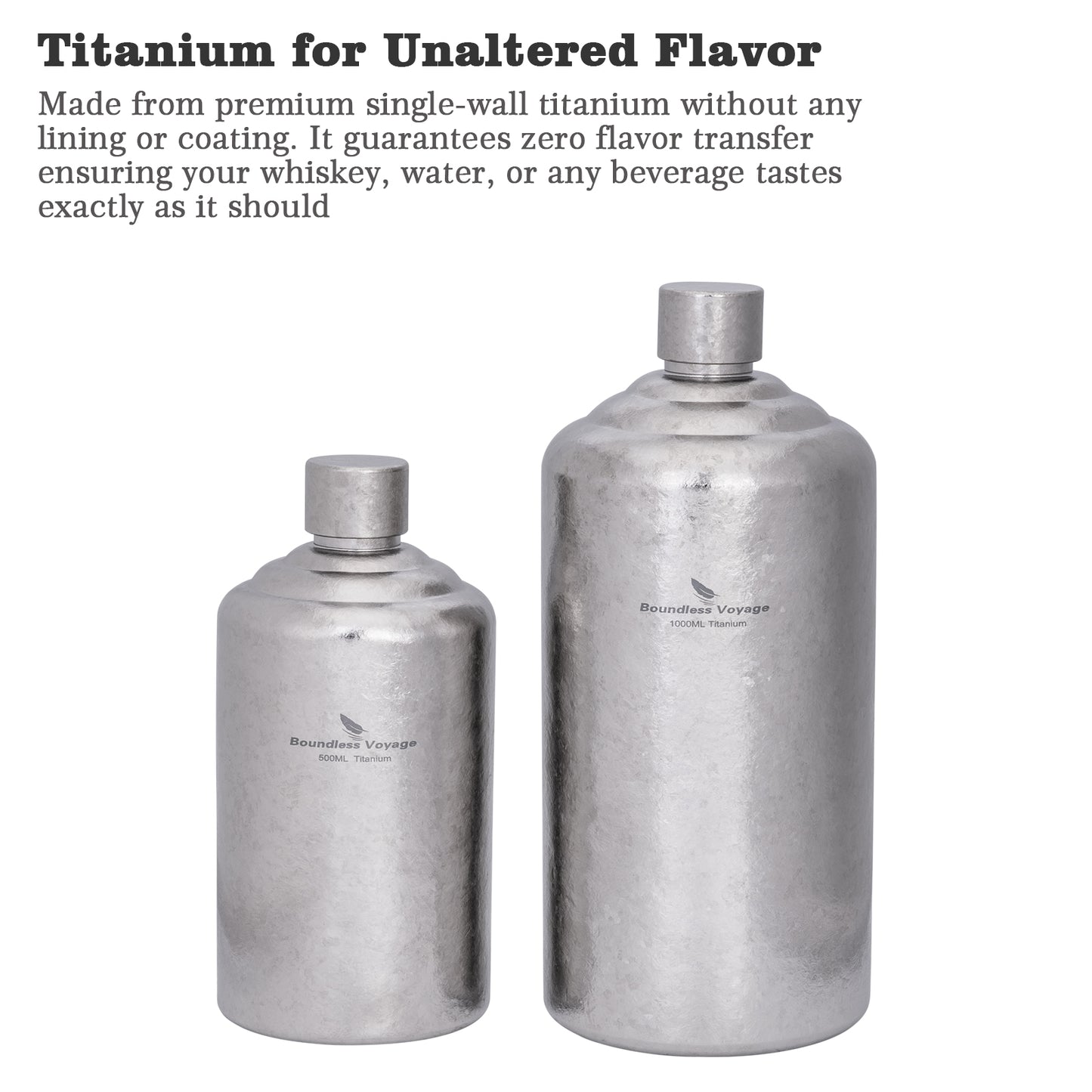 Boundless Voyage Pure Titanium Wine Flask 500ml/1000ml Whiskey Bottle Leakproof Portable Liquor Spirit Flask for Outdoor & Travel, Camping, Hiking for Men, Coating Free, Narrow-Mouth Ti3268D-Ti3269D