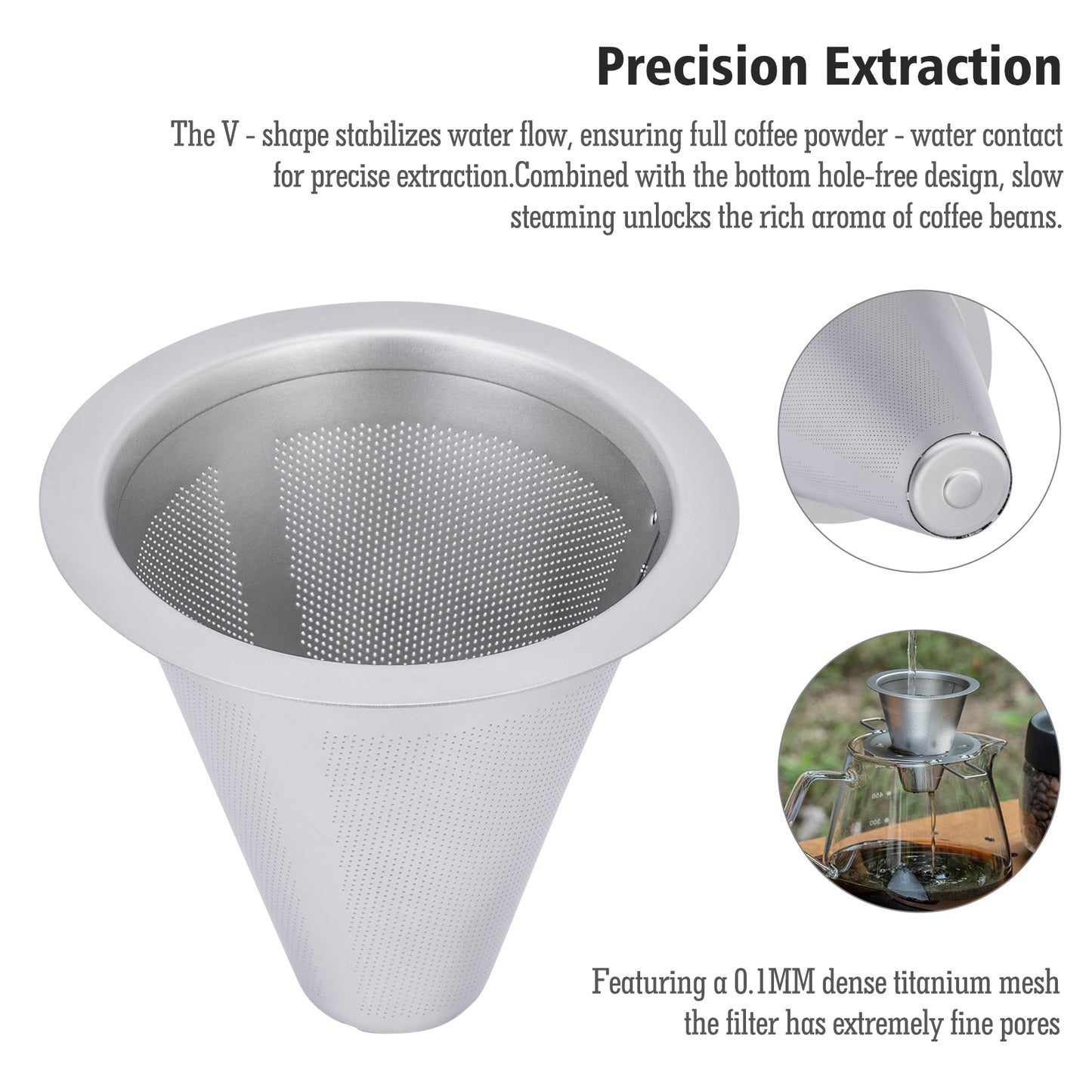 Boundless Voyage Titanium Pour Over Coffee Dripper, Paperless Reusable Metal Cone Coffee Filter with Foldable Holder, Portable Coffee Maker for Home Office Outdoor Travel Camping Ti6004P