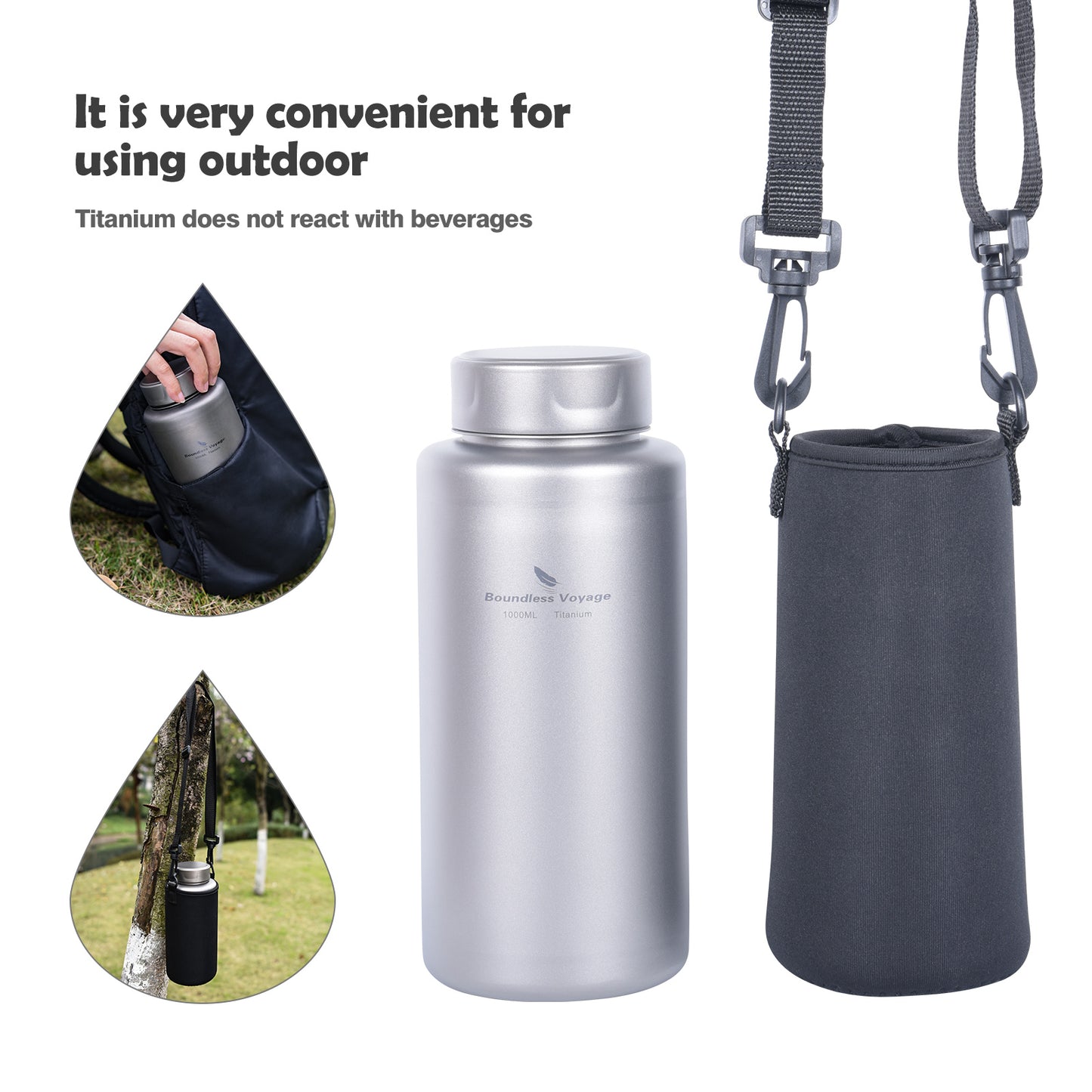 Boundless Voyage Titanium Bottle 1 Liter Single-layer Sports Water Bottle Ultralight Leakproof Drinkware for Outdoor Camping Hiking Ti3013D
