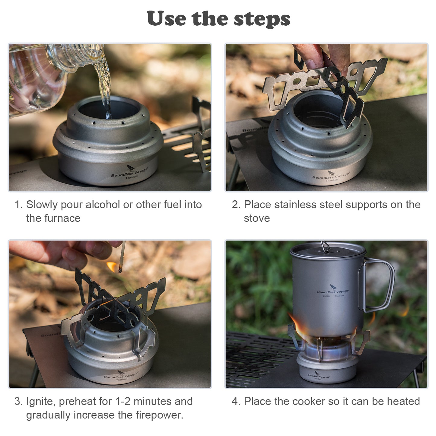 Boundless Voyage Mini Titanium Alcohol Spirit Stove | Ultralight Portable Camping Alcohol Burner, Outdoor Cooker for Backpacking Picnic Travel Ti2001C