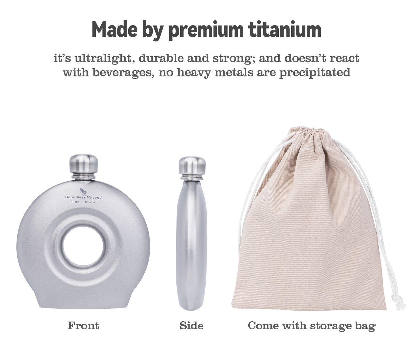 Boundless Voyage 180ml Titanium Hip Flask with Funnel Set Round Wine Bottle Special-shaped Small Pocket Flask Liquor Ti3067D