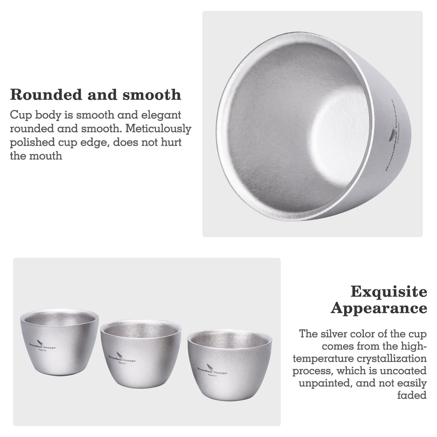 Boundless Voyage Double-Wall Pure Titanium Drinking Mug | Portable Tea Cup for Camping, Picnic & Daily Home Use Ti3089D