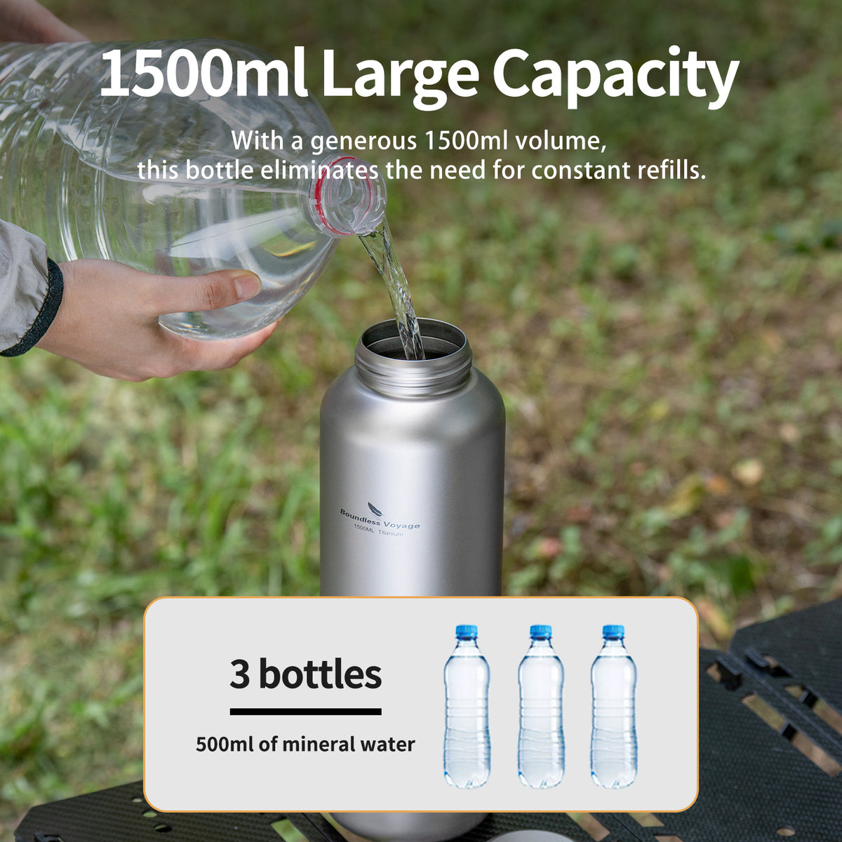 1500ml large capacity titanium bottle equivalent to three 500ml mineral water bottles