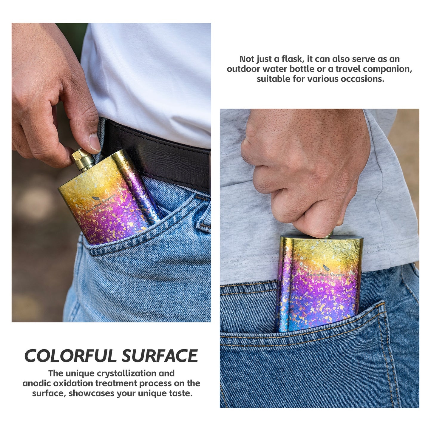 Boundless Voyage Titanium Colorful Flask 100ml Ultralight Mini Ti Flagon for Outdoor Travel Water Juice Whiskey Wine Pot Bottle 100ml Ti3262D