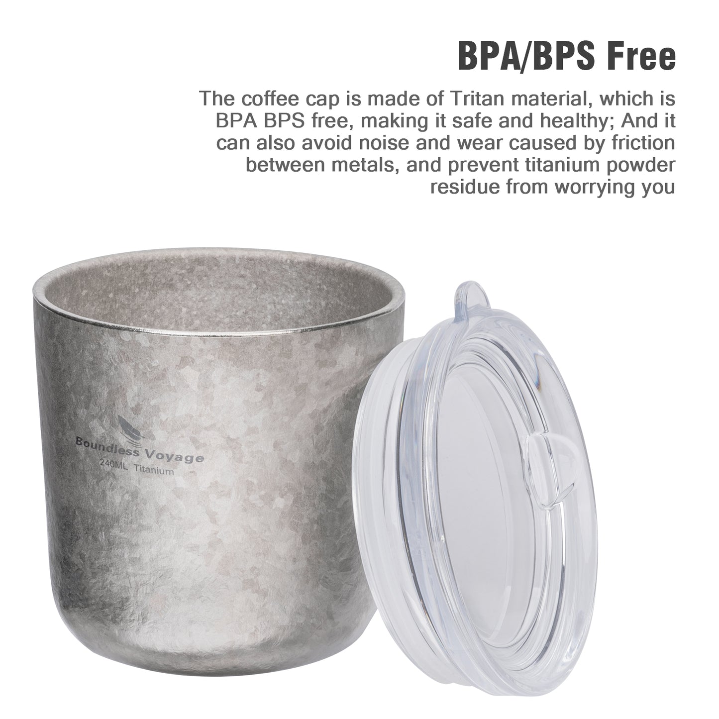 Boundless Voyage 240ml Pure Titanium Double Wall Coffee Cup with Lid, Portable Mug for Wine, Tea & Water Ti3238D