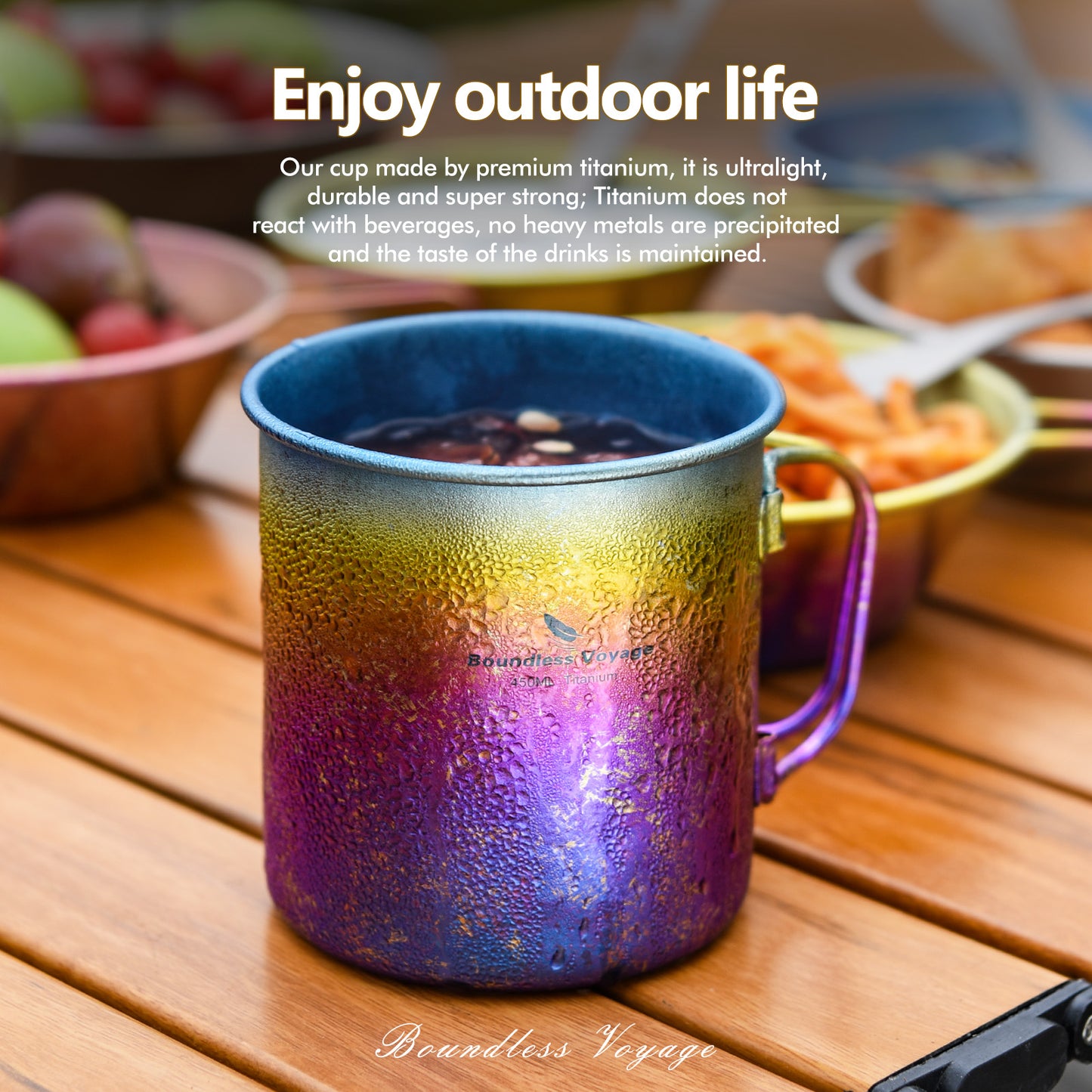 Boundless Voyage 450ml / 15oz Ultralight Titanium Camping Cup with Lid, Portable Drinking Mug for Hiking, Garden & Outdoor Travel Ti3055D