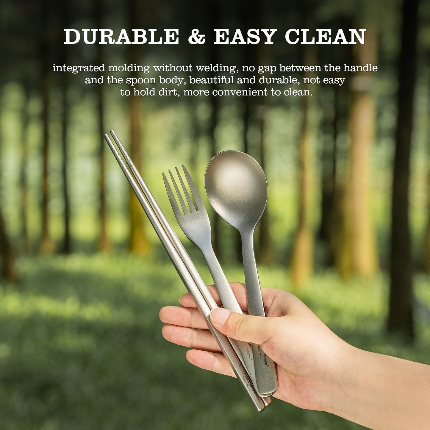 Boundless Voyage Titanium Spoon Fork Chopsticks Set, Ultralight Portable Outdoor Camping Cutlery for Soup Daily Meals Ti1068T-Ti1071T