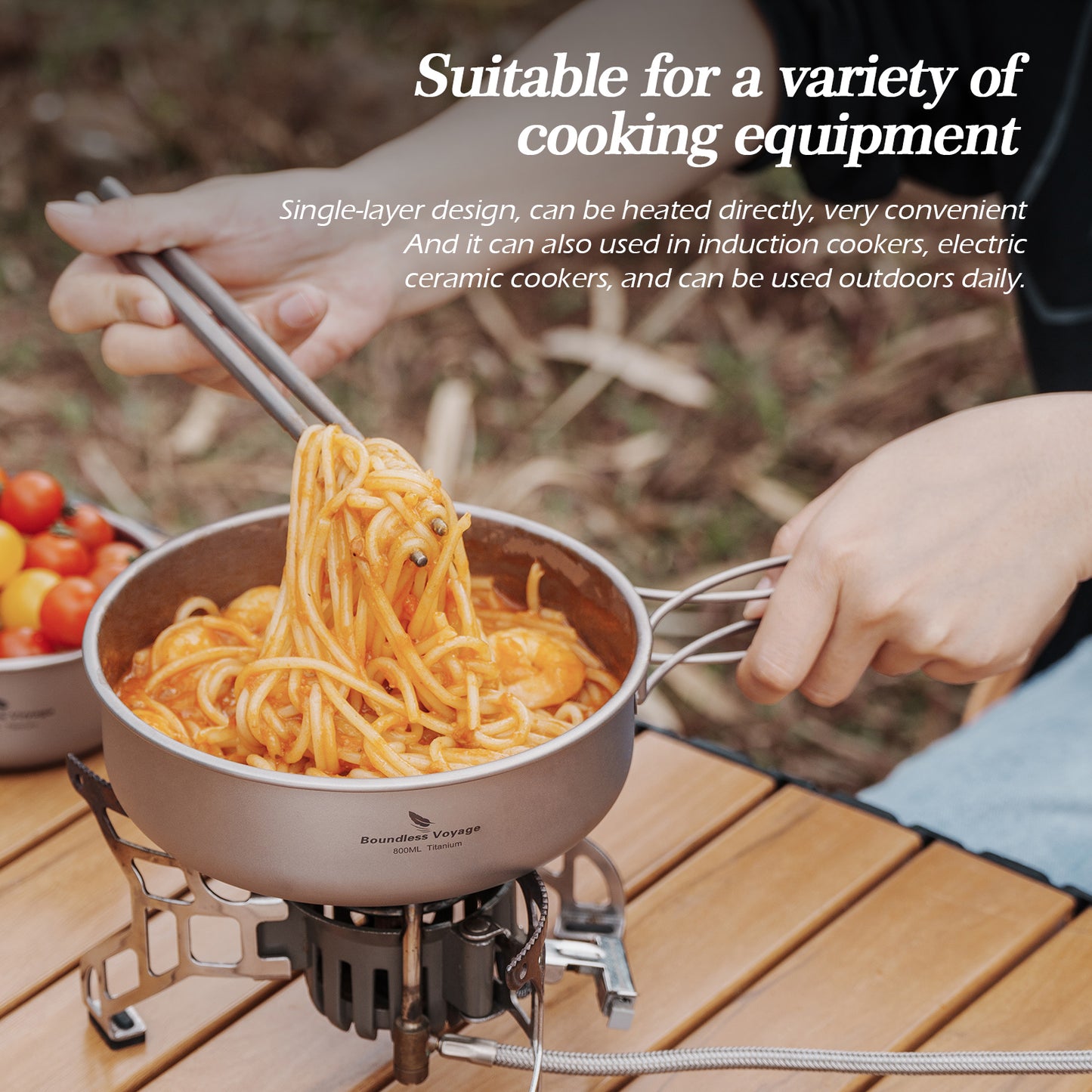 Boundless Voyage 5Pcs Pure Titanium Bowl Set with Foldable Handles, Portable Outdoor Camping Tableware Plates Dishes, 350/500/600/700/800ml Ti1096T