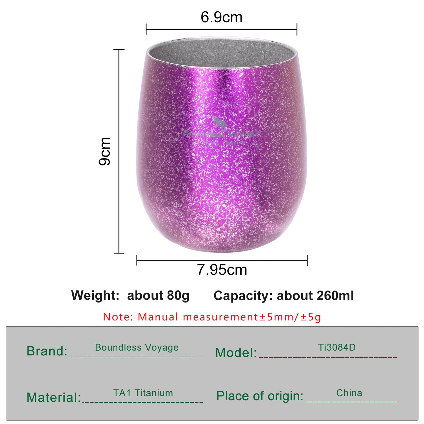 Boundless Voyage 260ML Titanium Double-Walled Egg Shaped Cup, Ice Crystal High-Temp Crystalline Texture Insulated Tea Coffee Mug, Ultralight Portable Drinkware for Camping, Travel & Daily Home Use Ti3084D