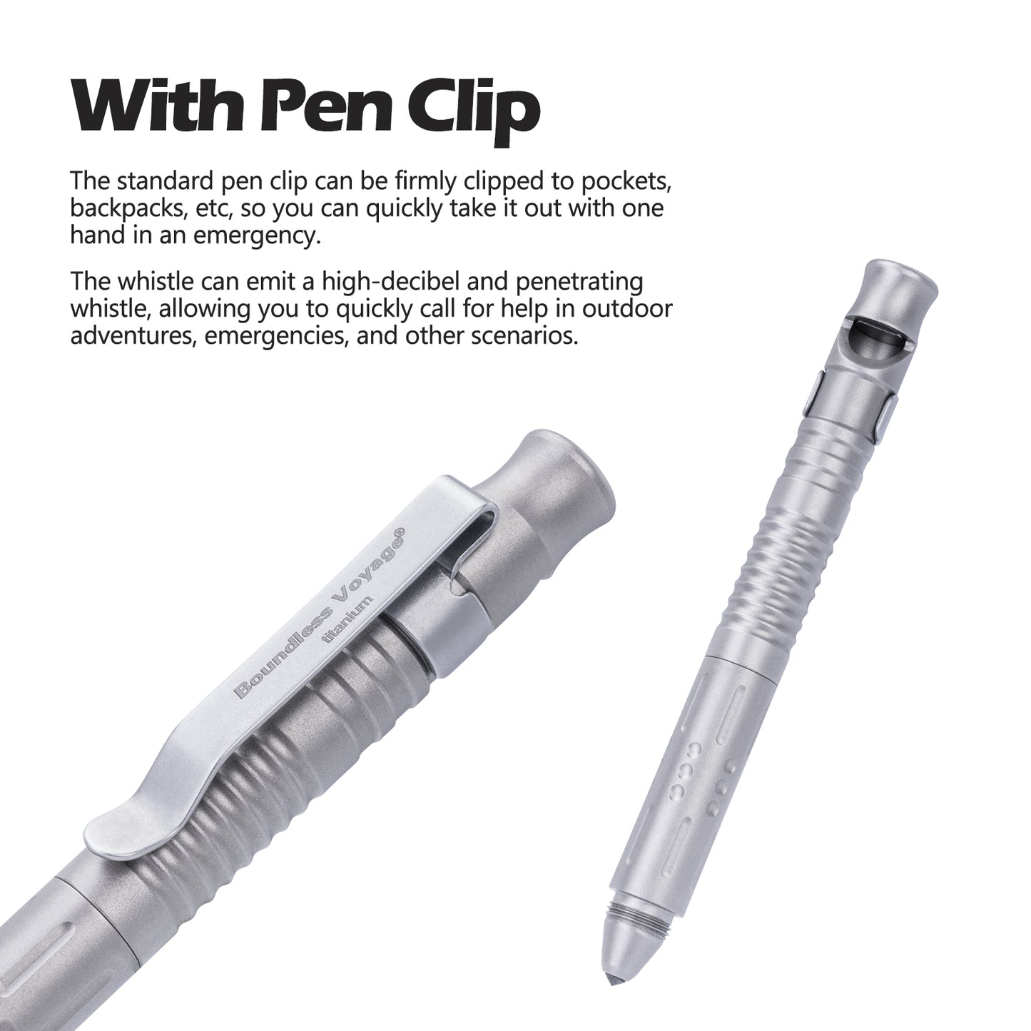 Boundless Voyage Titanium Multifunctional Pen 3-in-1 Outdoor Whistle + Car Window Breaker + Survival Self-Defense Tool Ti9025O