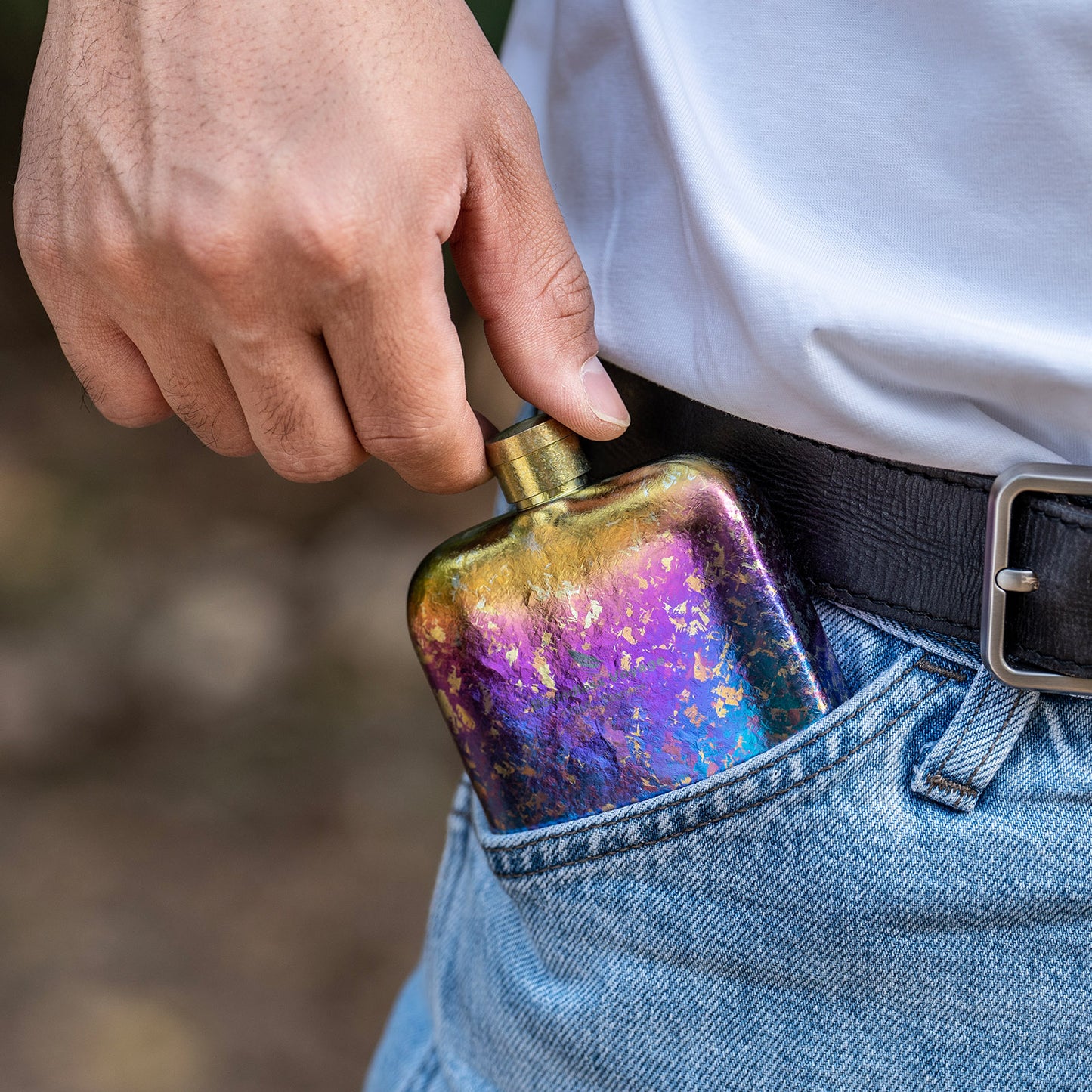 Boundless Voyage Titanium Hip Flask 170ml Small Liquor Flask Bottle for Whiskey Vodka Wine Portable Travel Outdoor Ultralight Pocket Drinkware for Men & Women Ti3263D