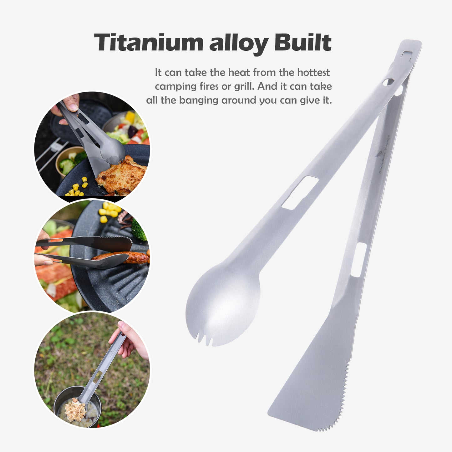 Boundless Voyage Titanium Alloy 4-in-1 Multi Utensil, Integrated Tong Spork Shovel Spatula, Lightweight Portable Cookware for Camping Backpacking Travel Outdoor Cooking Ti1080T
