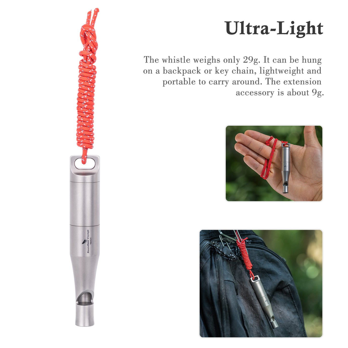 Boundless Voyage Titanium Whistle Emergency Survival Safety Whistles with Lanyard Loud for Outdoor Camping Hiking Coaches Training Sports Keychain Whistle Signaling Tool Ti9017O