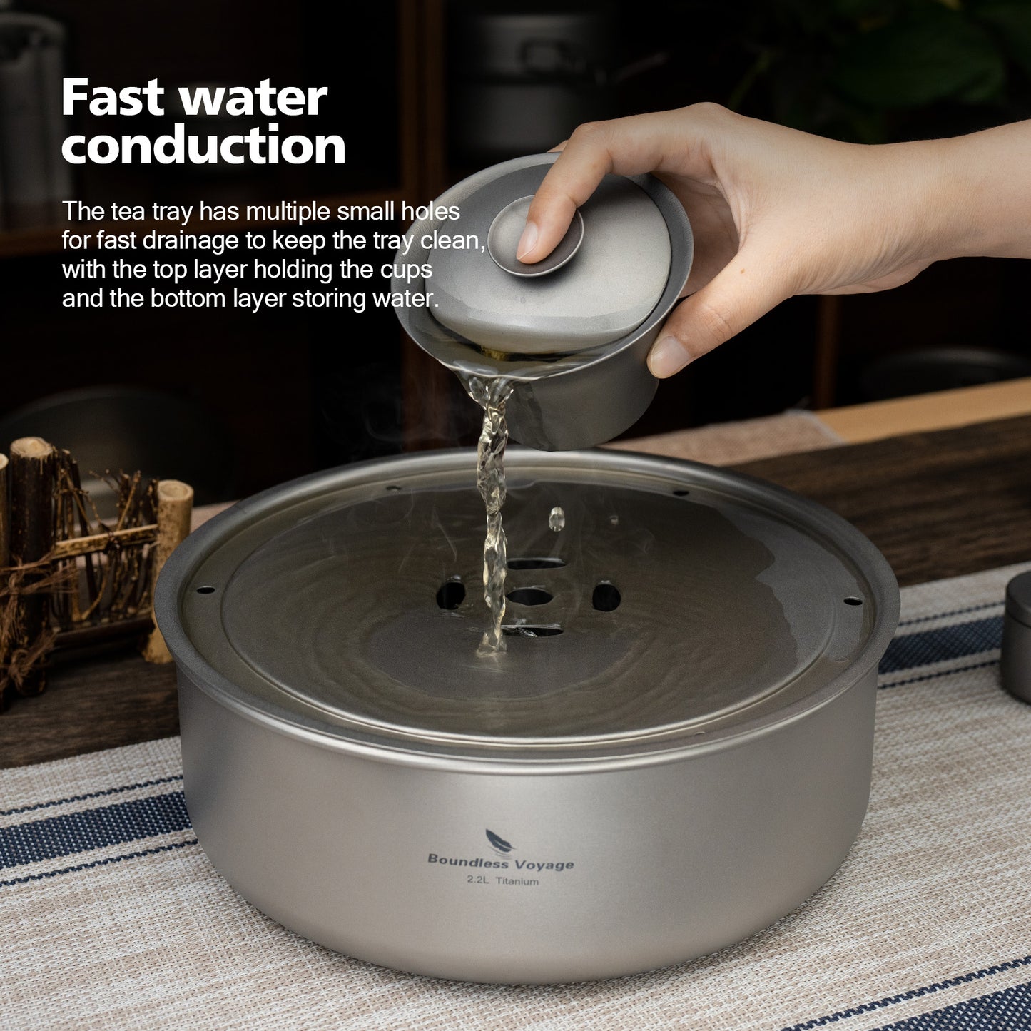 Boundless Voyage Titanium Tea Tray Serving Tray Travel Home Office Tea Coffee Container Drainage Water Storage Titanium Pot Ti3214D