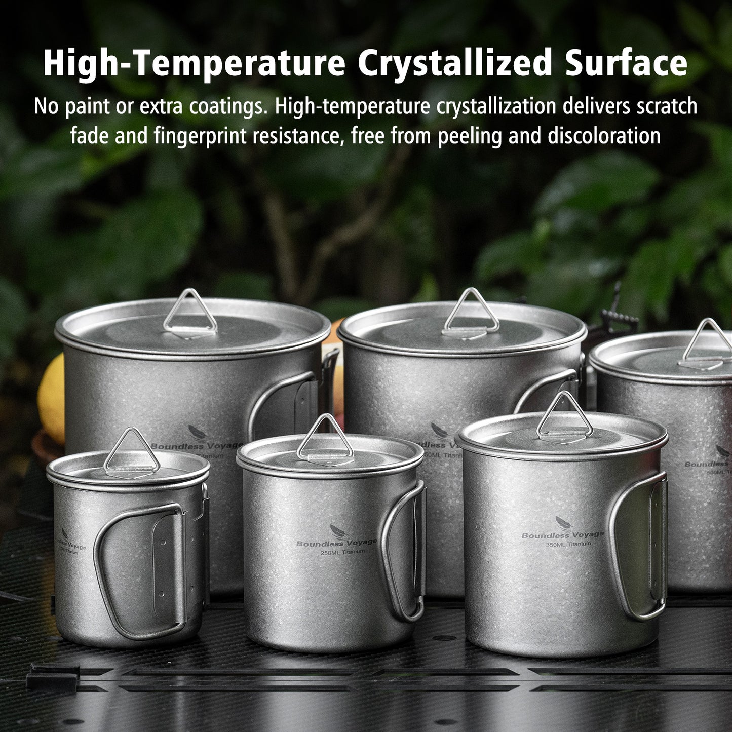 Boundless Voyage Titanium Mug with Lid Crystalline Finish 150ml to 950ml Ultralight for Camping Hiking Ti3038D Ti3043D
