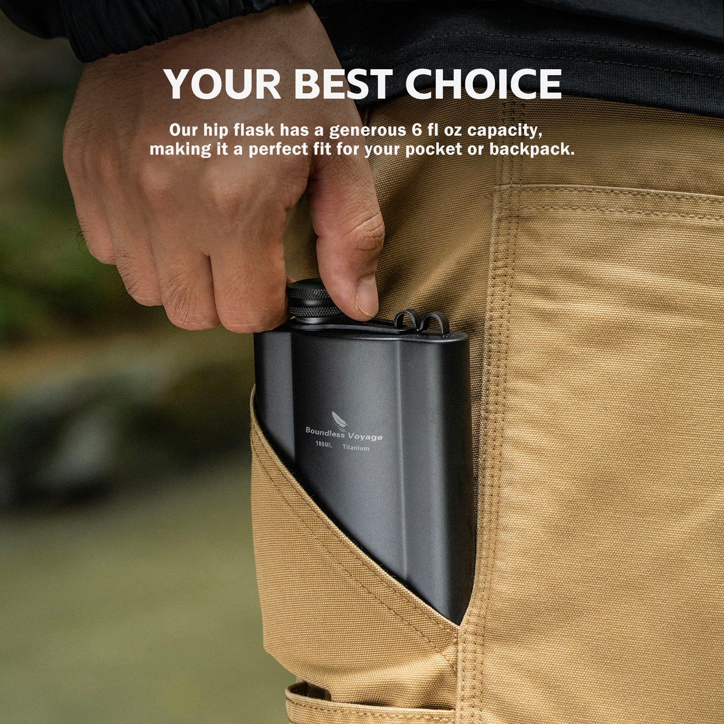 Boundless Voyage Titanium Hip Flask 180ml / 240ml Rust-Free Ultralight Small Liquor Flask Bottle for Whiskey Vodka Wine Outdoor Portable Travel Outdoor Ti3071D / Ti3072D/ Ti3073D