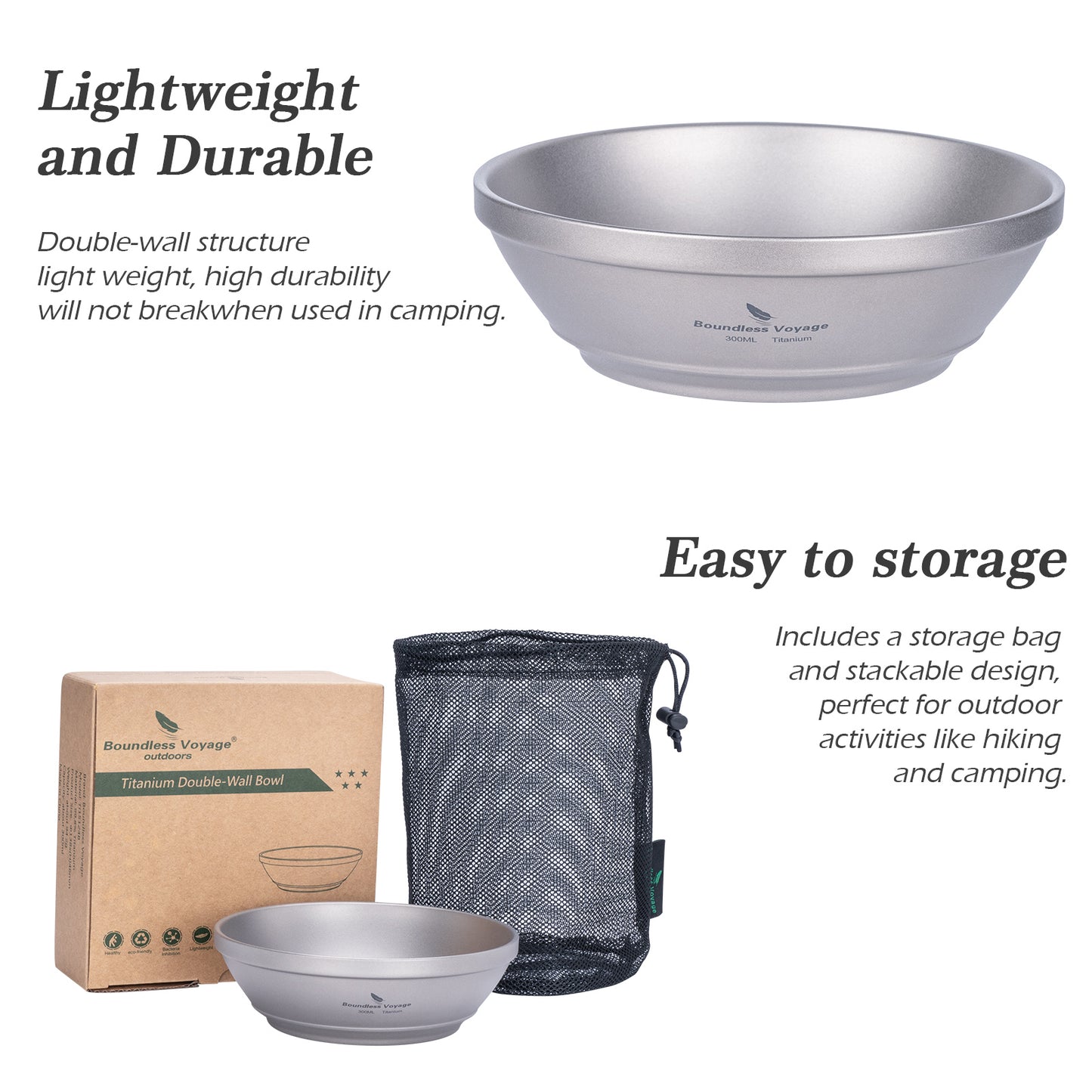 Boundless Voyage 300ml Titanium Double-Wall Bowl, Ultralight Camping Bowl for Hiking Outdoor Home Ti1082T