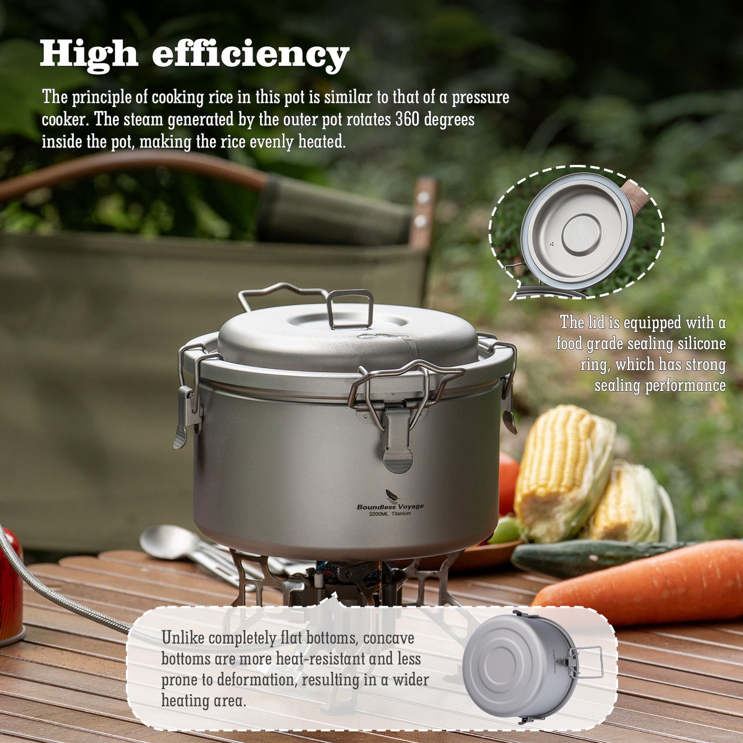 Boundless Voyage Titanium Camping Pot Multifunctional Cooker Ultralight Rice Cooker for Outdoor, Hiking, Travelling Ti2088C-Ti2092C