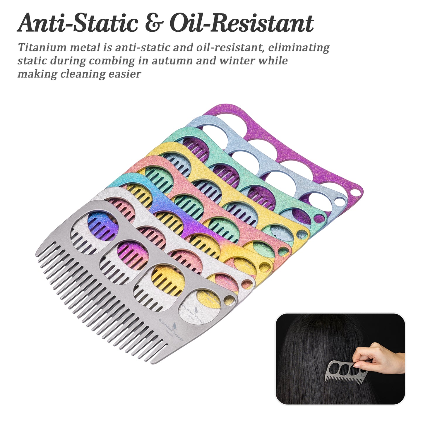 Boundless Voyage Titanium Crescent Comb, Unisex Hair & Beard Grooming Comb for Household Daily Use and Travel Carry