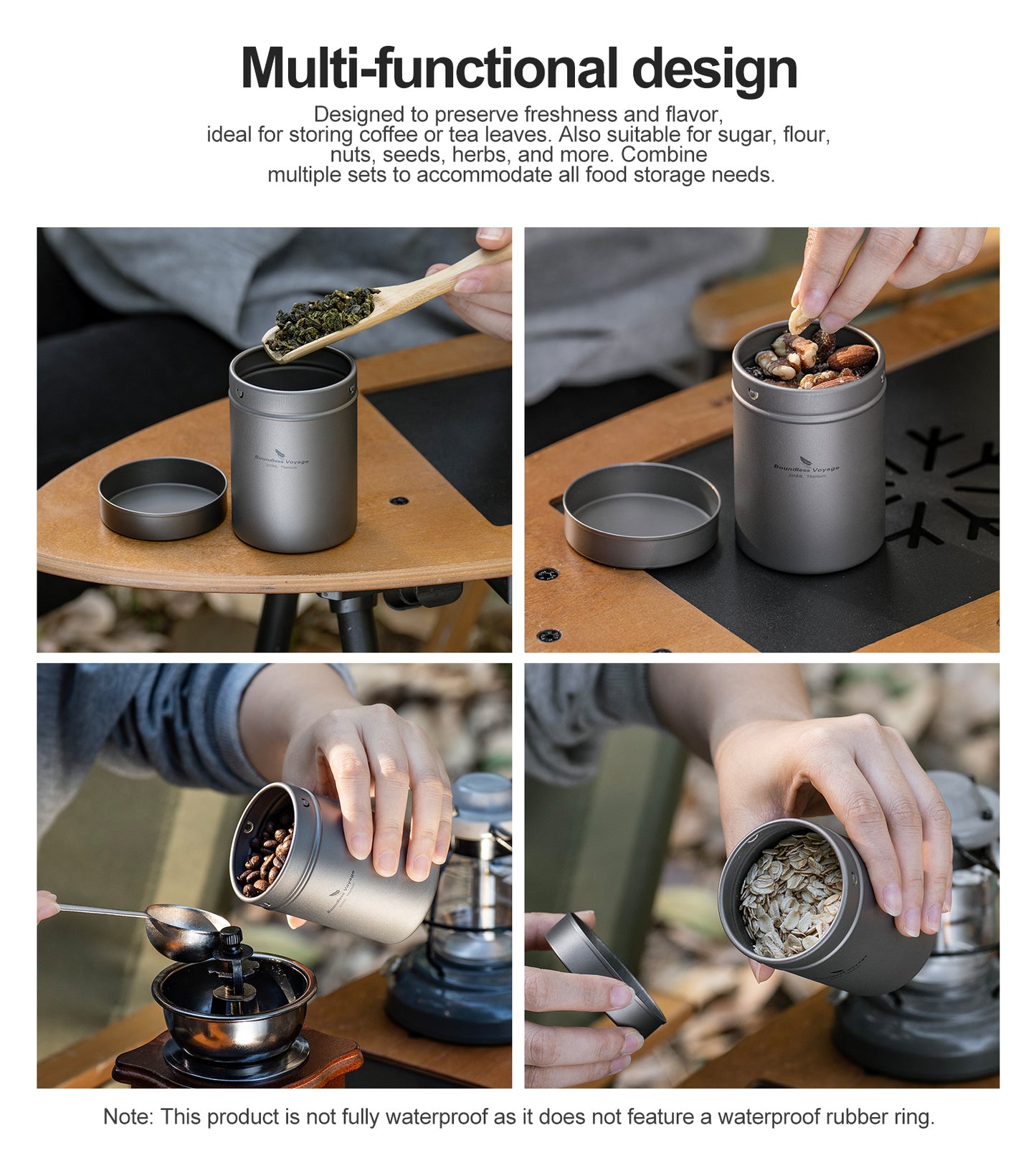 Boundless Voyage Titanium Tea Caddy Tea Canister Ultralight Portable & Small Round Kitchen Food Storage Container for Loose Tea, Coffee, Spices, Beans, Sugar Ti3212D