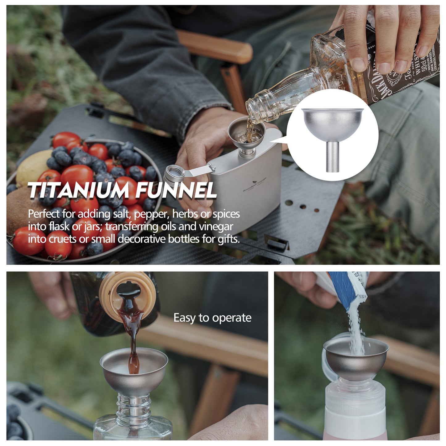 Boundless Voyage Titanium Funnel Flagon Accessories Multi-use Kitchen Funnel for Transferring Liquid, Fluid, Cooking Oils, Jam & Powder Ti3077D