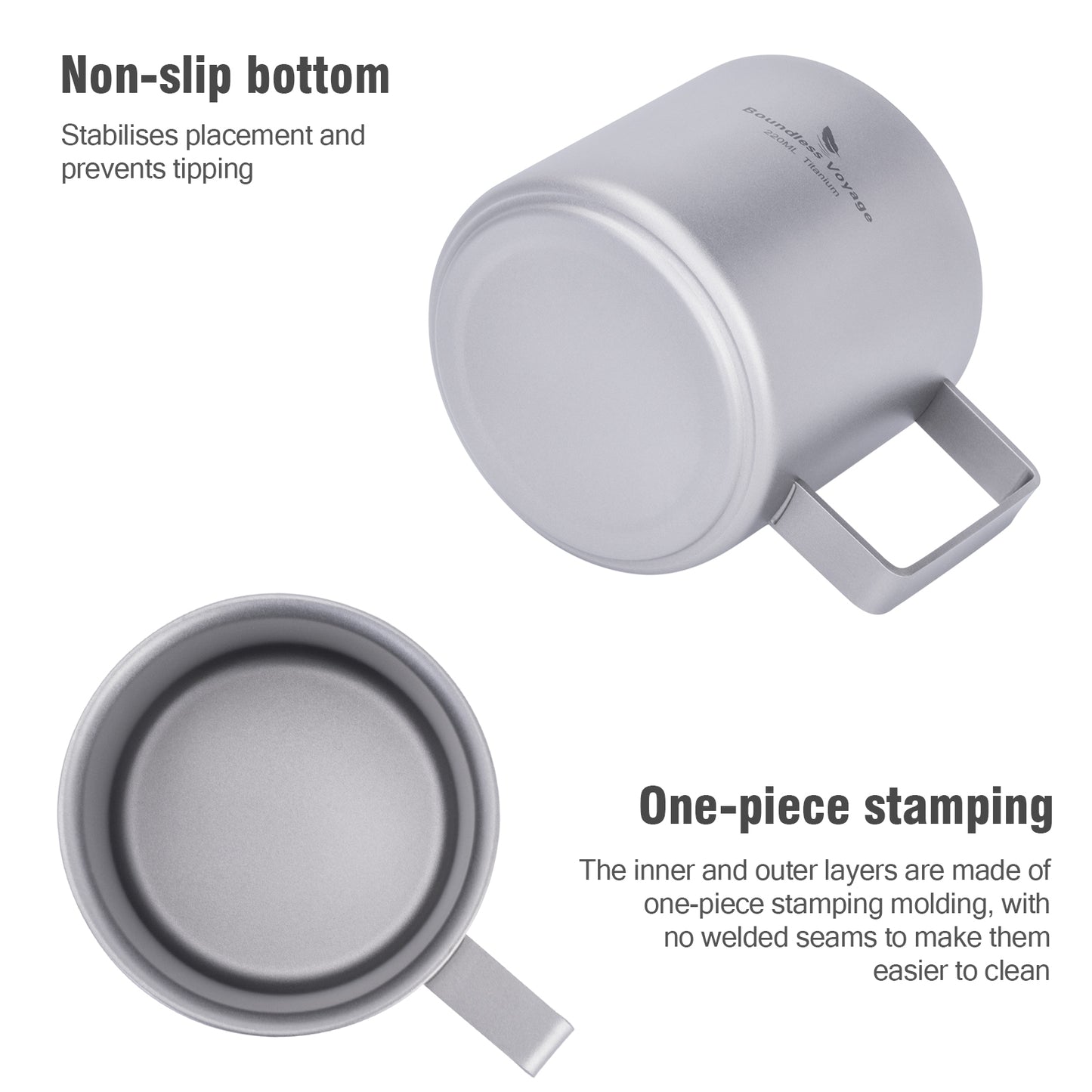 Boundless Voyage 220ml Double Wall Titanium Coffee Cup, Lightweight Portable Insulated Mug, Outdoor Camping Travel Tableware Ti3052D