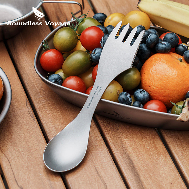 Boundless Voyage Titanium Spork 3-in-1 Fork, Spoon, Knife Cutlery Combo Ultra Lightweight Camping Utensil