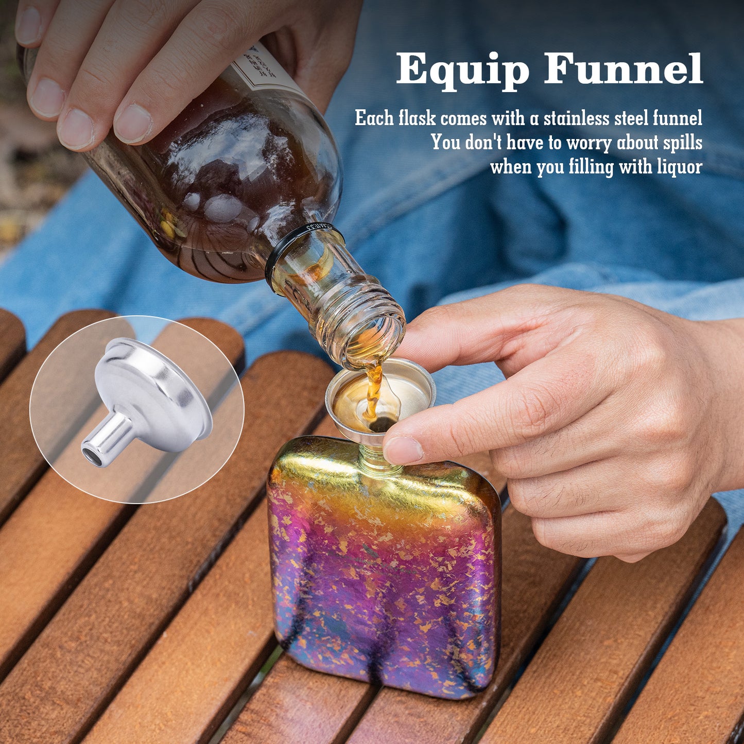 Boundless Voyage Titanium Hip Flask 170ml Small Liquor Flask Bottle for Whiskey Vodka Wine Portable Travel Outdoor Ultralight Pocket Drinkware for Men & Women Ti3263D