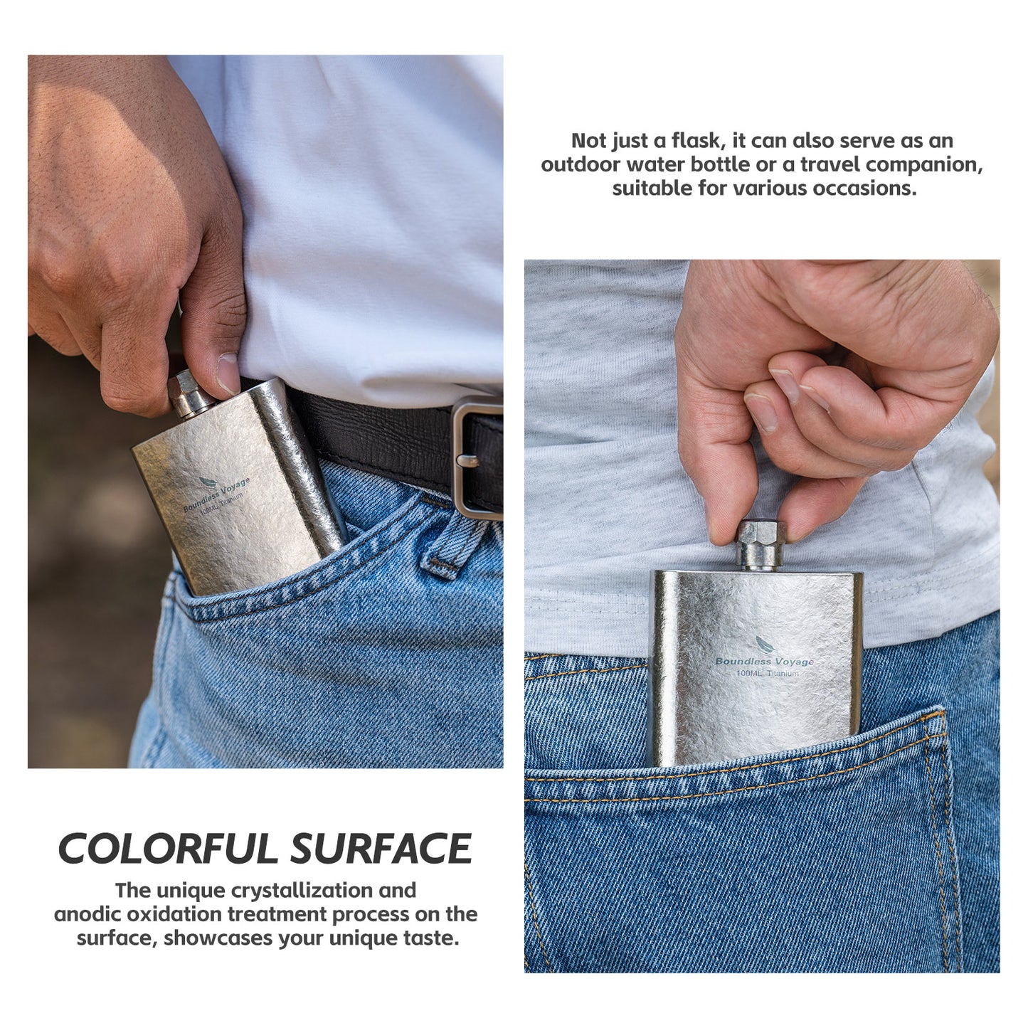 Boundless Voyage Titanium Colorful Flask 100ml Ultralight Mini Ti Flagon for Outdoor Travel Water Juice Whiskey Wine Pot Bottle 100ml Ti3262D