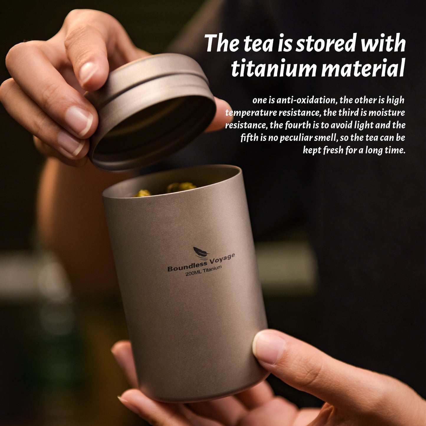 Boundless Voyage Titanium Tea Caddy Canister, Ultralight Portable Food Storage Container, Multi-Purpose Jar for Loose Tea, Coffee Beans, Spices, Nuts & Sugar, for Kitchen, Camping, Travel & Daily Use Ti3208D-Ti3210D
