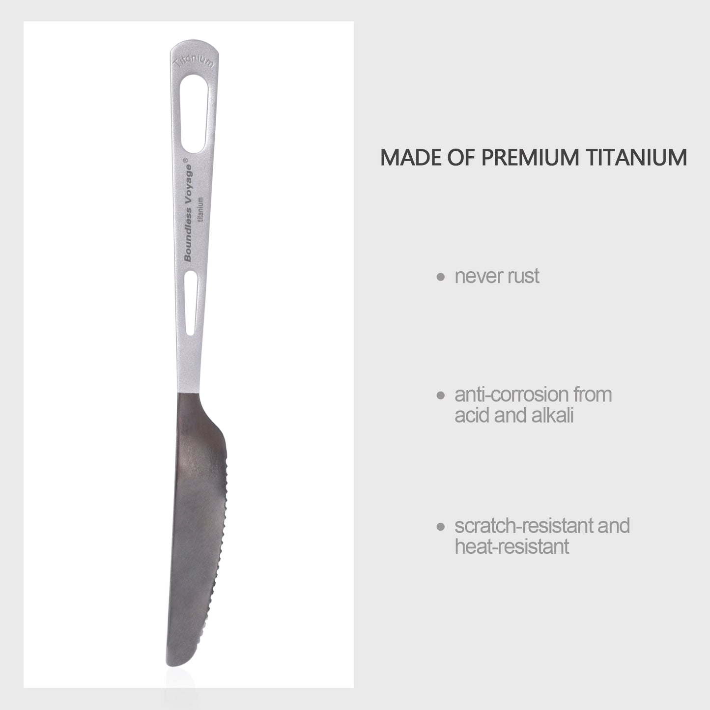 Boundless Voyage Ultralight Titanium Dinner Knife with Polished Blade and Matte‑Finished Handle, Ideal for Steak, Portable Cutlery for Outdoor Travel, Office, School and Household Use Ti1043T