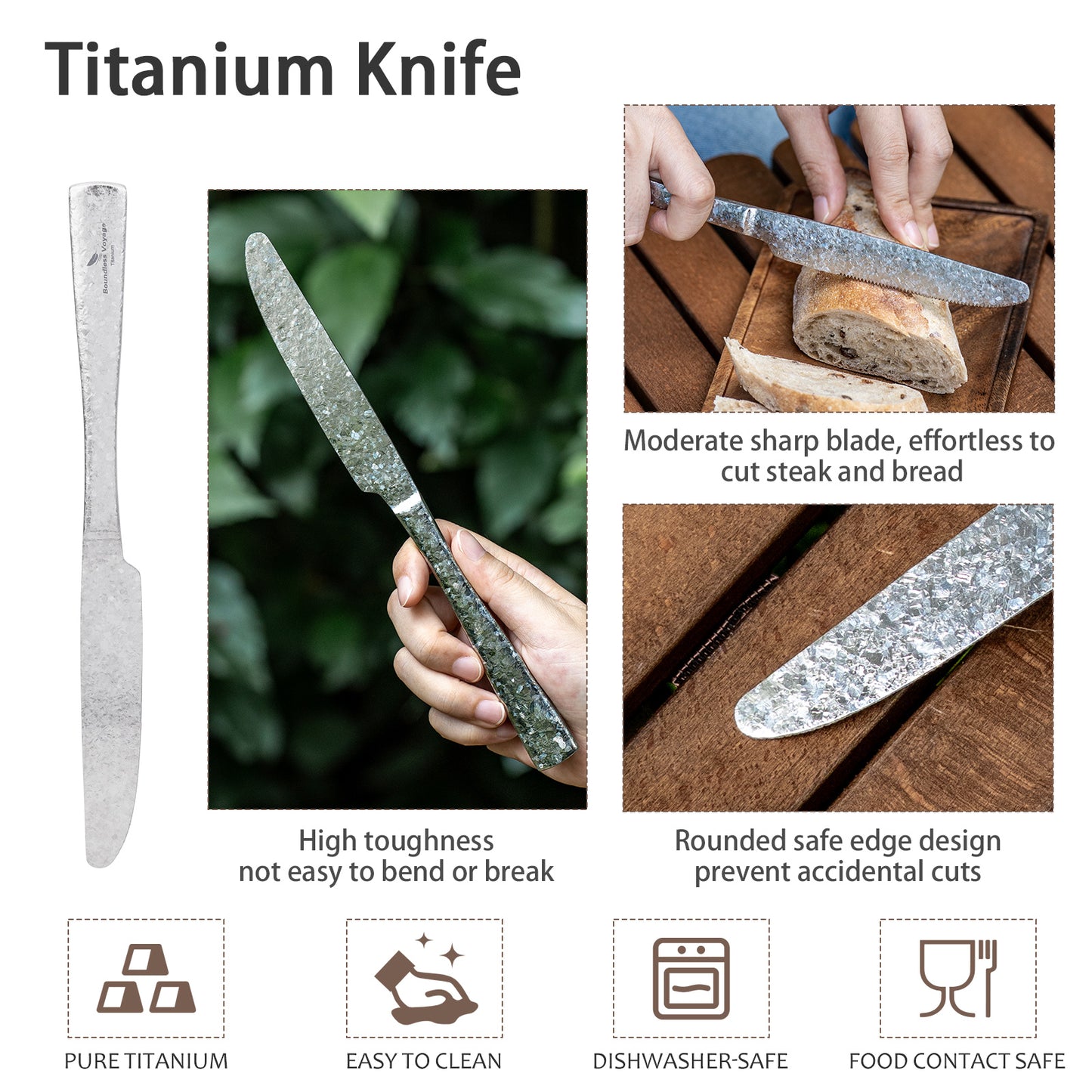 Boundless Voyage Titan-Campingbesteck, Messer, Gabel, Löffel-Set für Zuhause und Reisen Ti1055A