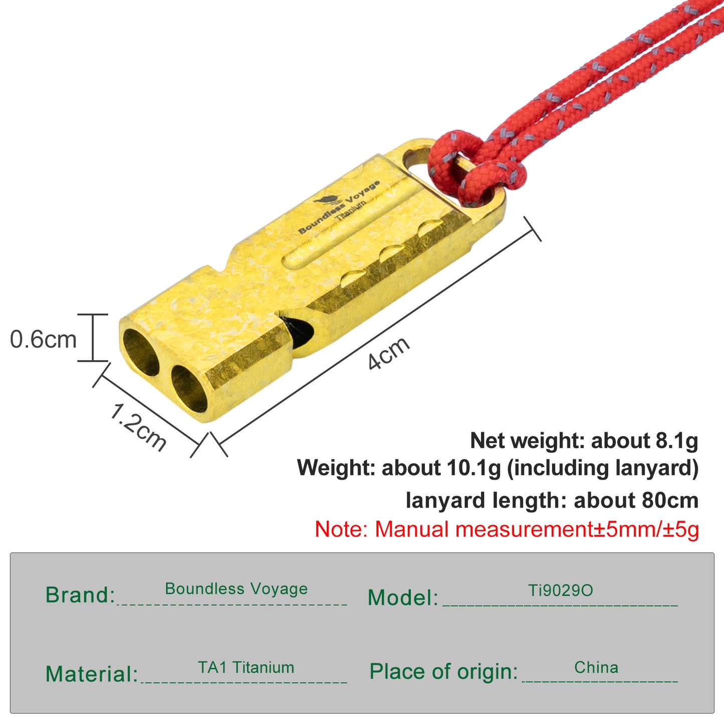 Boundless Voyage Titanium Dual Tube Survival Whistle, High Decibel Emergency Whistle, Lightweight & Durable Outdoor Safety Whistle for Camping Hiking Backpacking Ti9029O