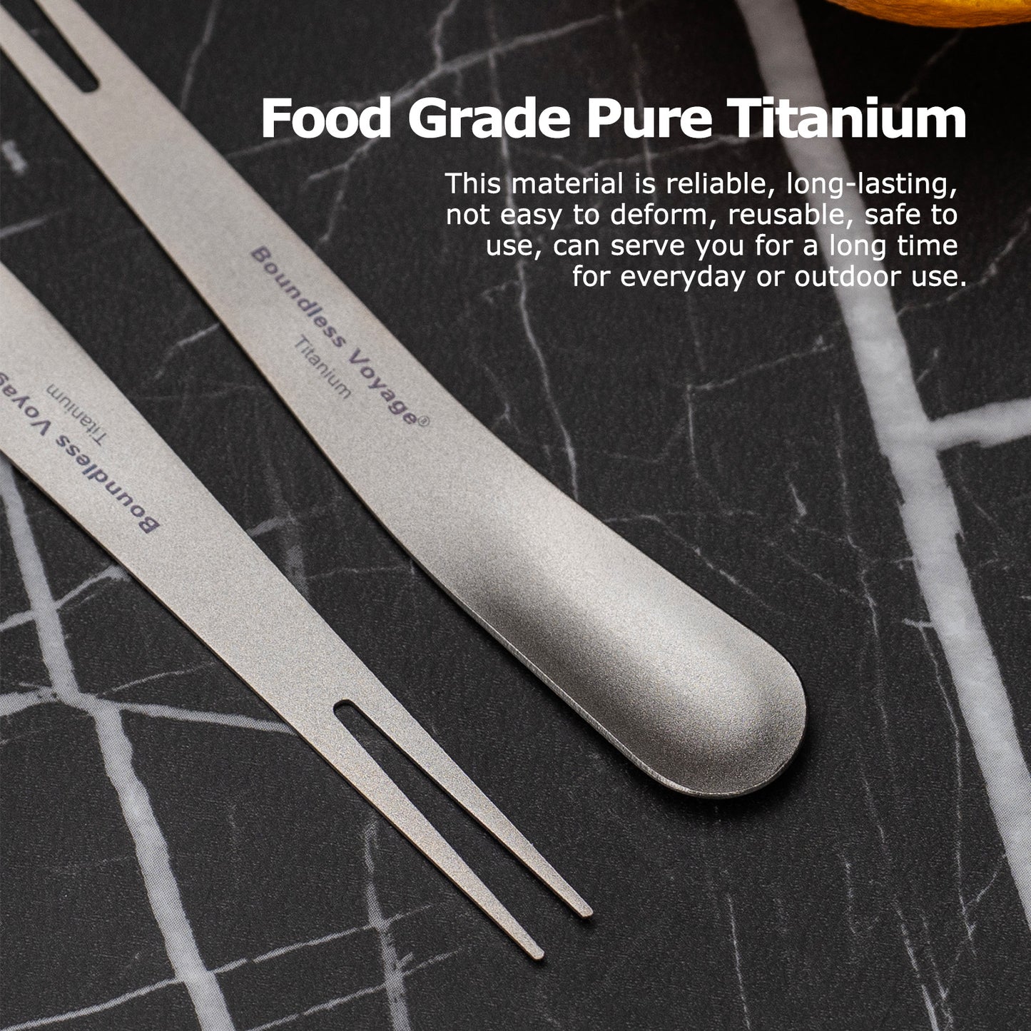 Boundless Voyage Titanium Dual-Use Fork Spoon Set, 5 Pieces Ultralight 5.6g Per Spoon-Fork, Portable Camping Cutlery Kit with Drawstring Bag for Fruit, Coffee, Ice Cream & Outdoor Travel Ti1126T