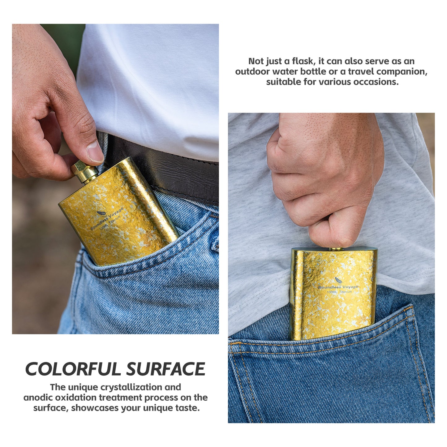 Boundless Voyage Titanium Colorful Flask 100ml Ultralight Mini Ti Flagon for Outdoor Travel Water Juice Whiskey Wine Pot Bottle 100ml Ti3262D