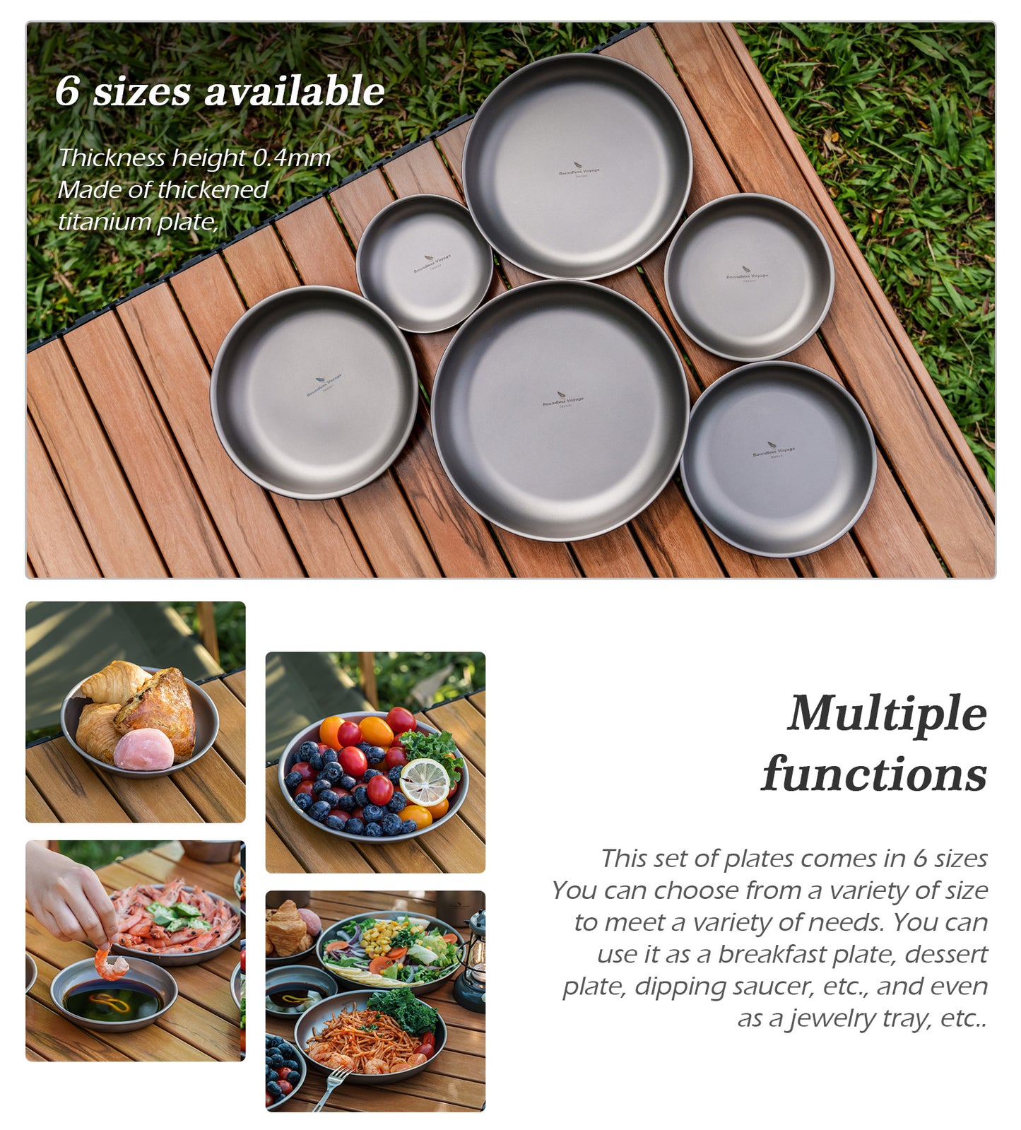 Boundless Voyage Titanium Plates Dishes Saucer Outdoor Camping Home Food Tray Portable Durable Tableware Stackable Serving Plates Ti1141T
