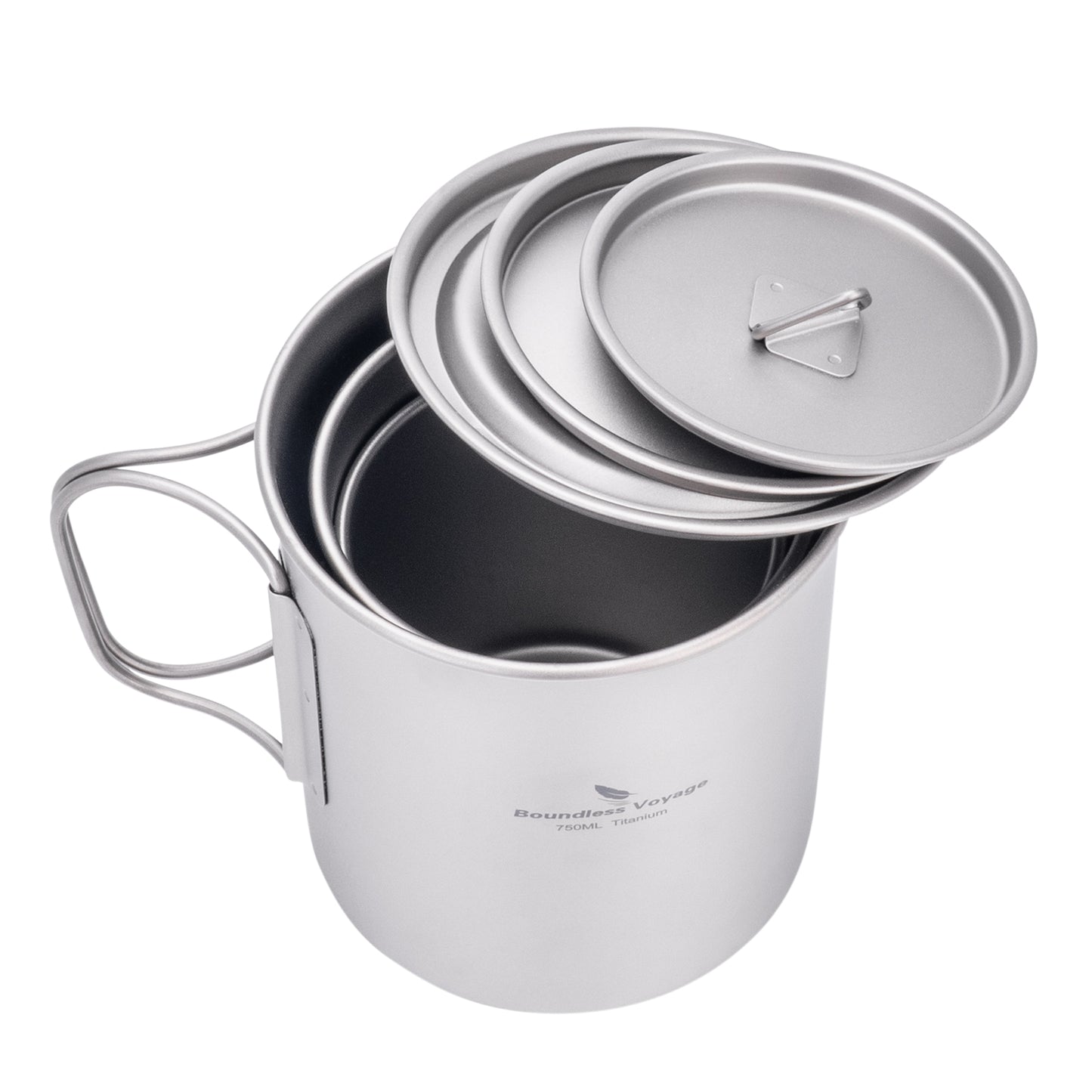 Boundless Voyage Titanium Camping Cup with Lid 300ml 450ml 750ml Stackable Lightweight Mug Pot for Backpacking, Hiking, Travel Durable Portable Cookware for Ultralight Outdoor Enthusiasts Ti3247D-Ti3250D