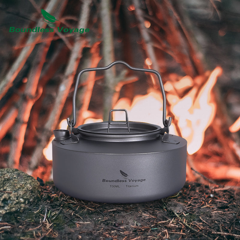 Boundless Voyage Titanium 700ml Kettle with Folding Handle Outdoor Camping Ultralight Portable Teakettle Teapot Ti3100D