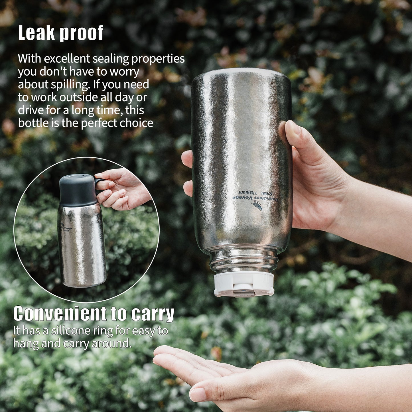 Boundless Voyage 630ml Double-Wall Vacuum Titanium Water Bottle, Leakproof Lightweight Coffee Sport Bottle for Travel, Outdoor & Office Ti3254D
