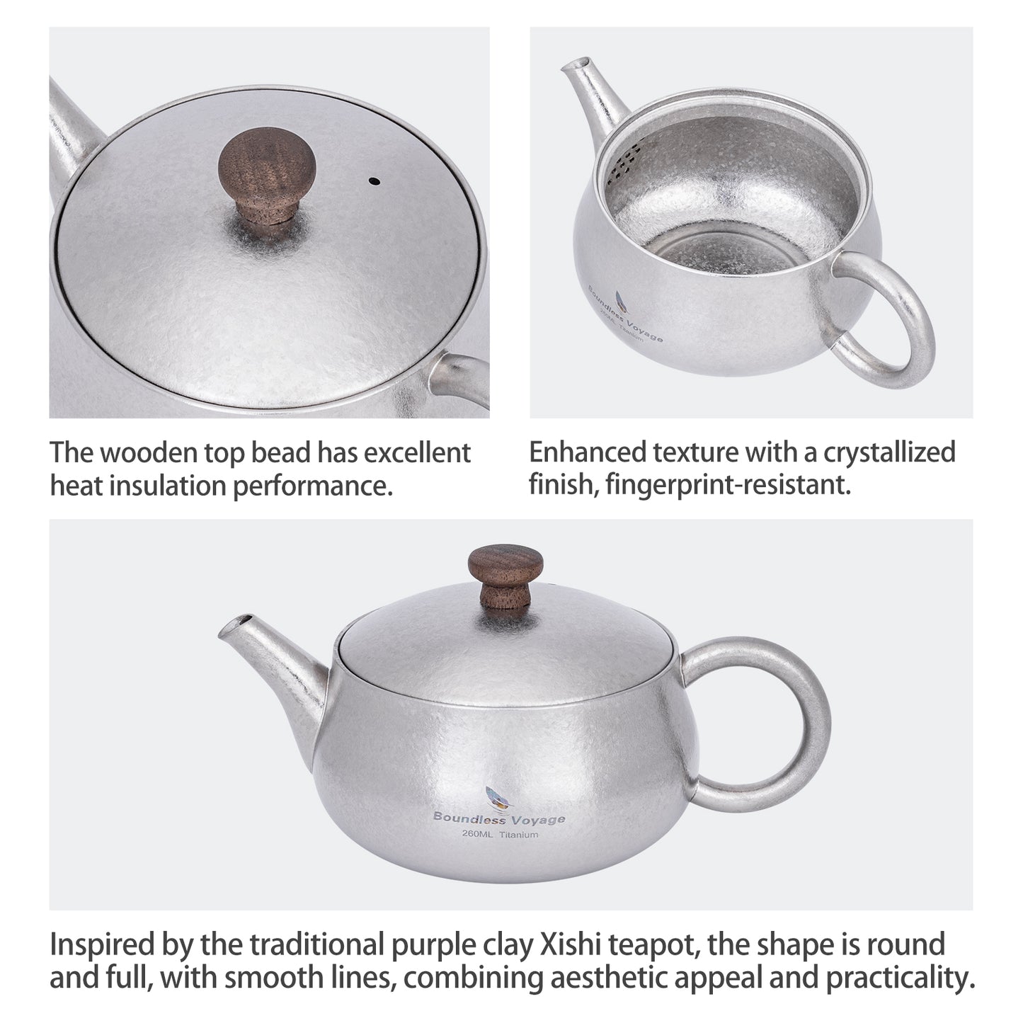 Boundless Voyage 260ml Titanium Teapot with Filter Travel Tea Kettle Durable Chinese Kung Fu Tea Set Ti3106D